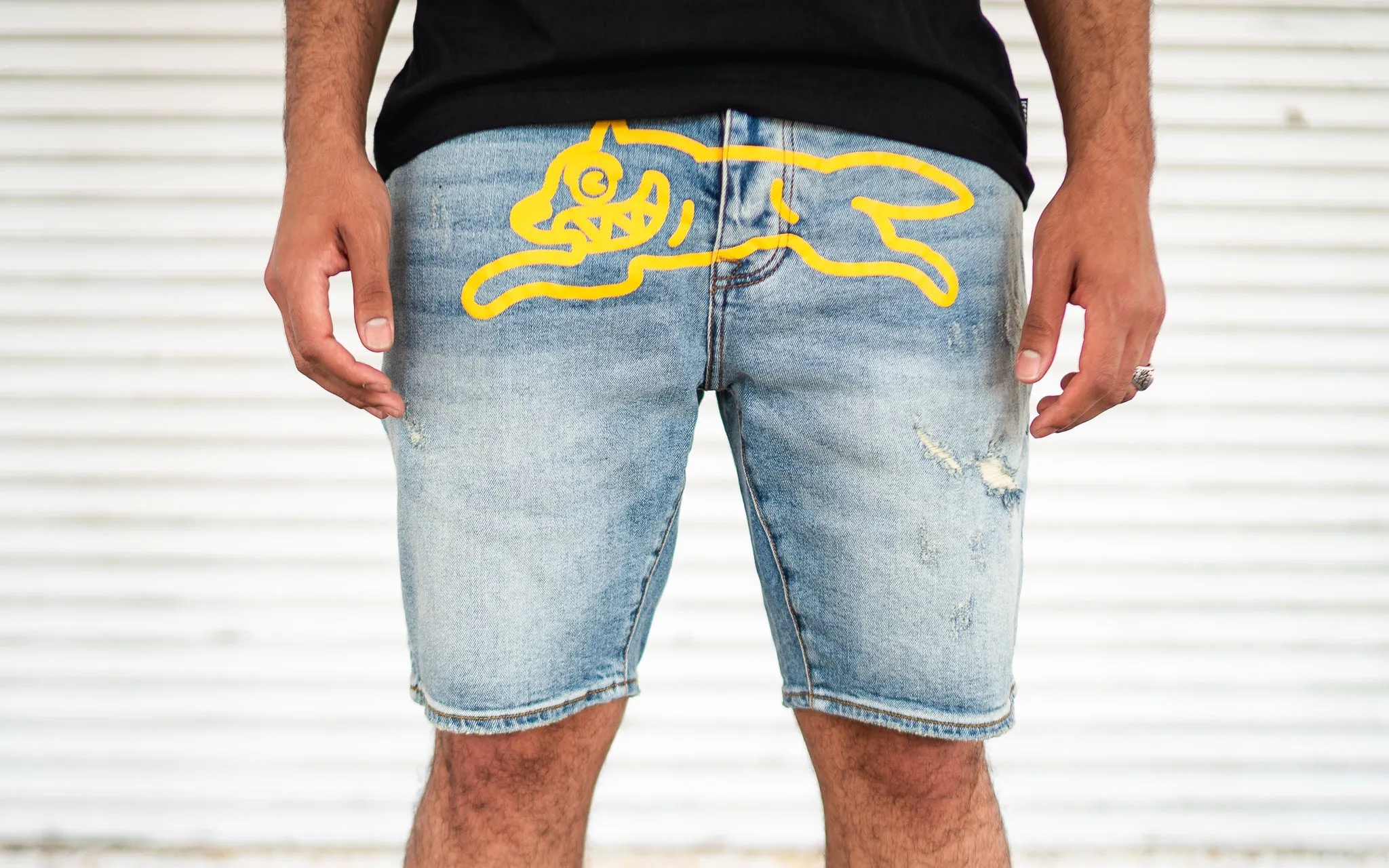 Yellow Jean Shorts Firm Leather Fashion Layers