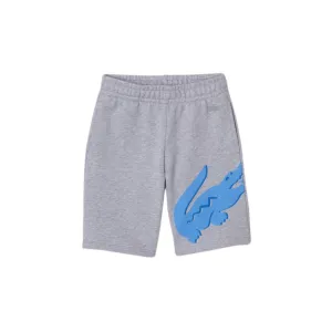 KIDS Lacoste Oversized Crocodile Print Flecked Organic Cotton Shorts (Grey Chine) MultiFunctional Pockets
