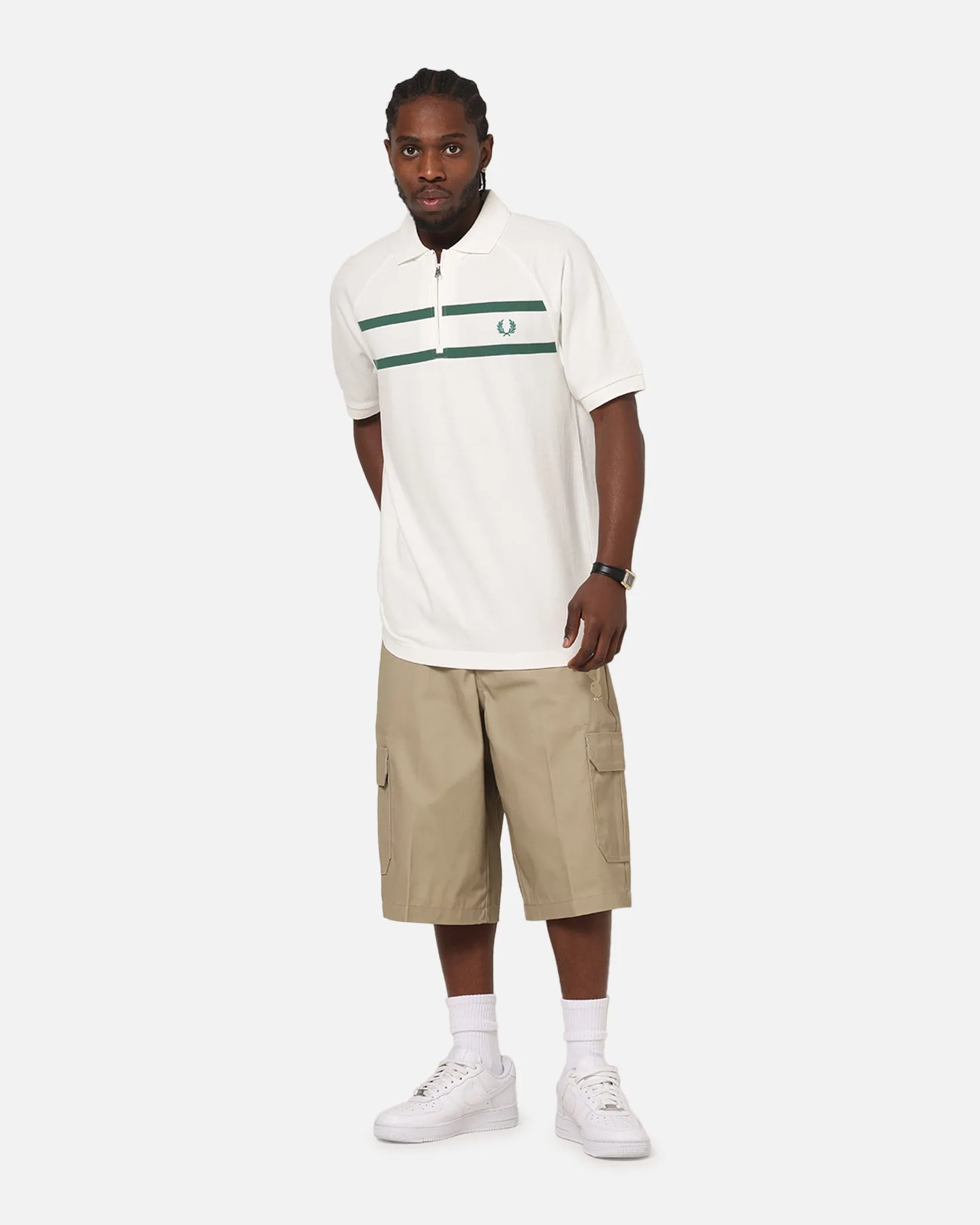 Sweat Resistant Lining Weekend Comfort Fred Perry Crepe Pique Zip Neck Polo Shirt Snow White