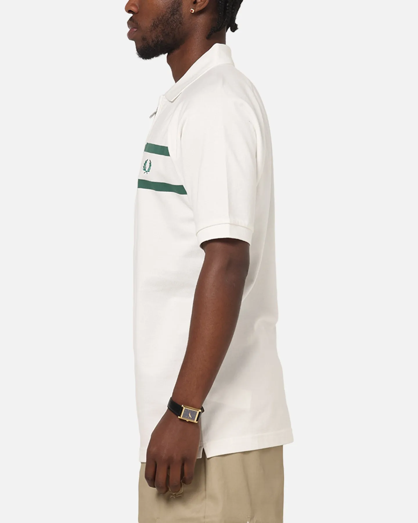 Fred Perry Crepe Pique Zip Neck Polo Shirt Snow White Summer Business Golf Tournament