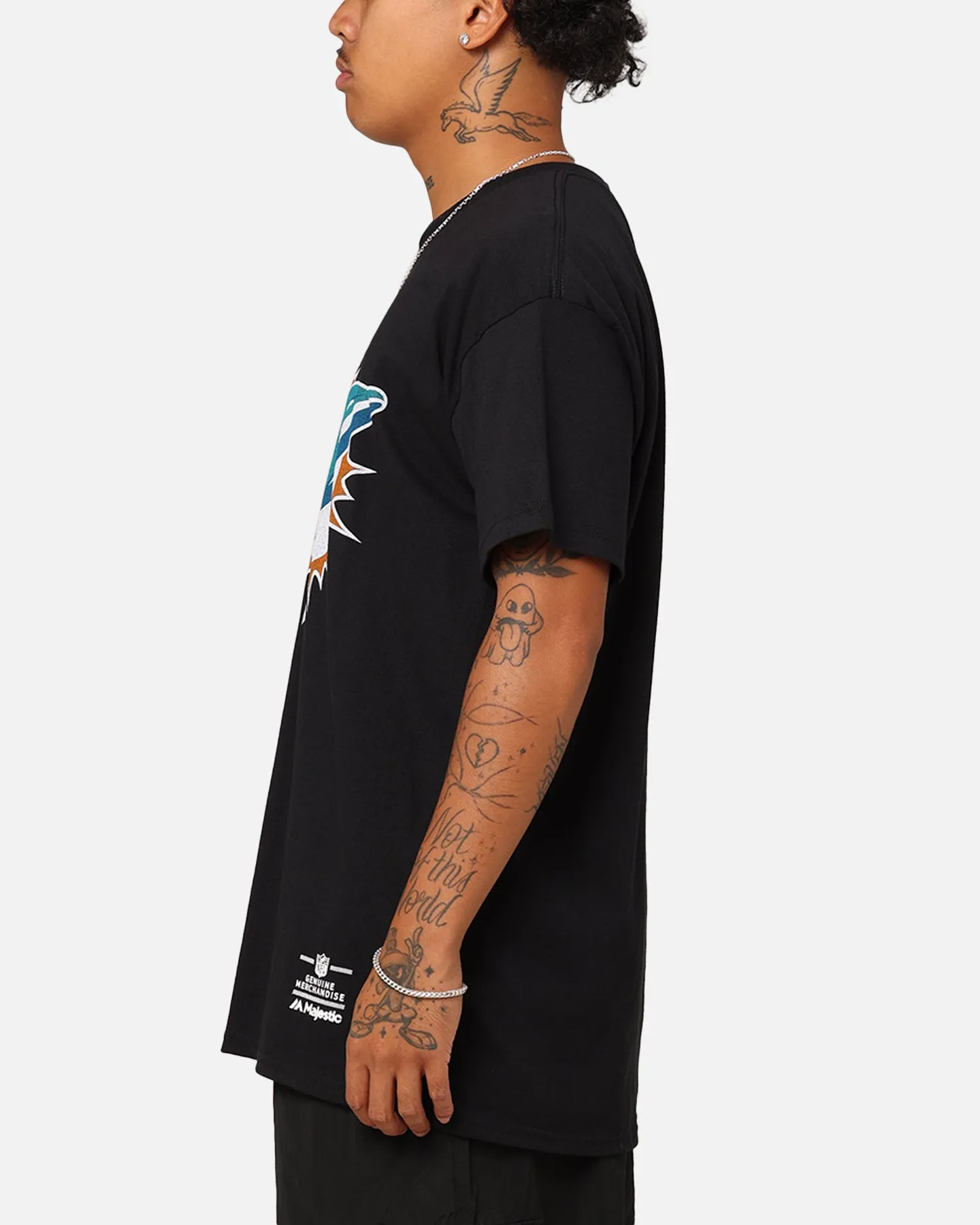 Majestic Athletic Miami Dolphins Team Crest T-Shirt Black Street Comfort Essential Look
