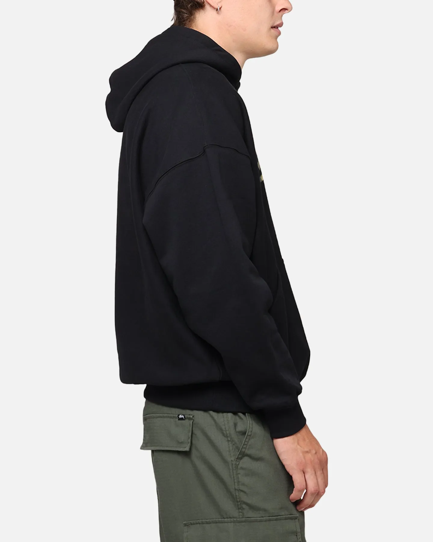Side Slit Carre Camo Script Hoodie Black