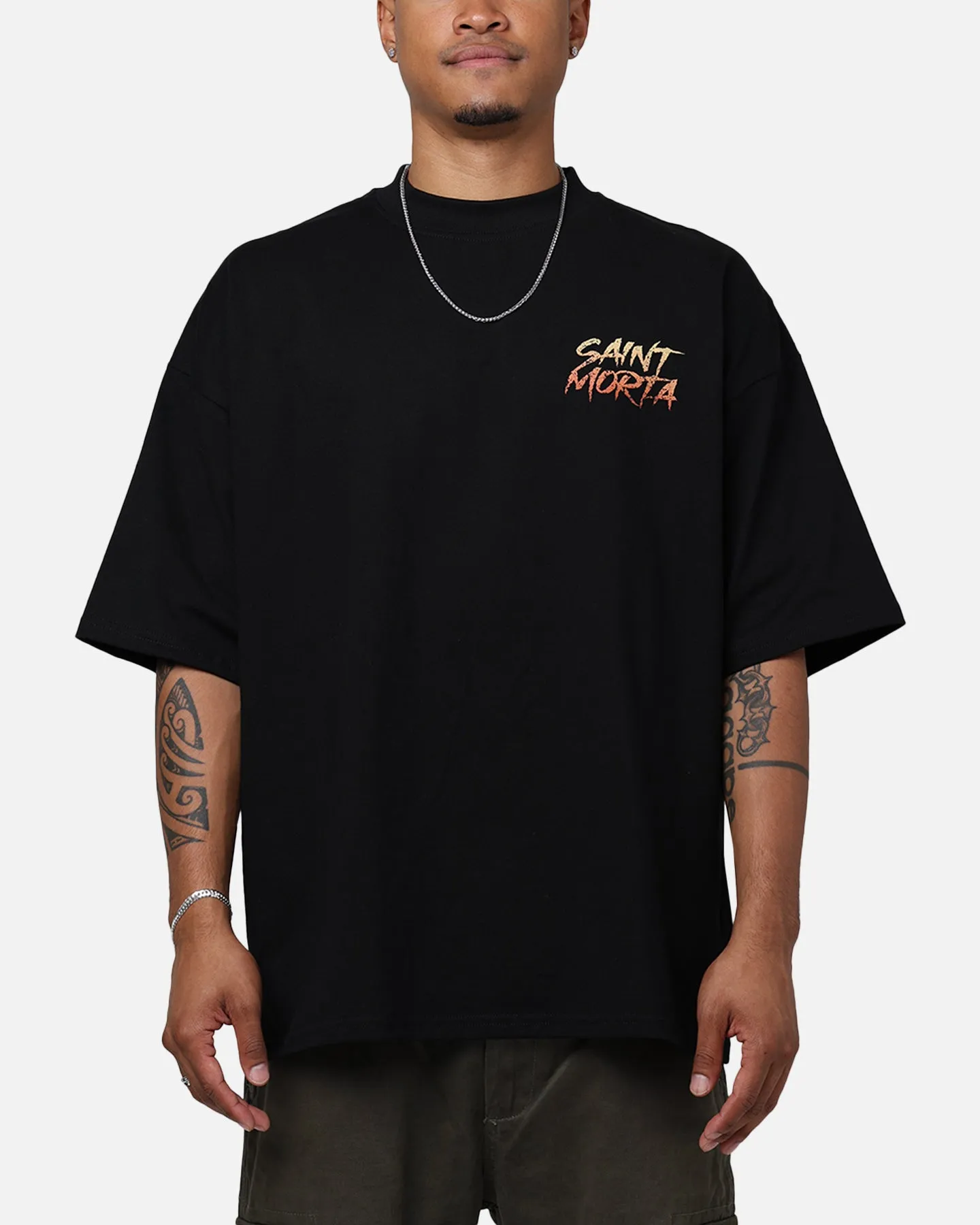 Saint Morta Deranged Mock T-Shirt Black Stretch Jersey Knit Sleep