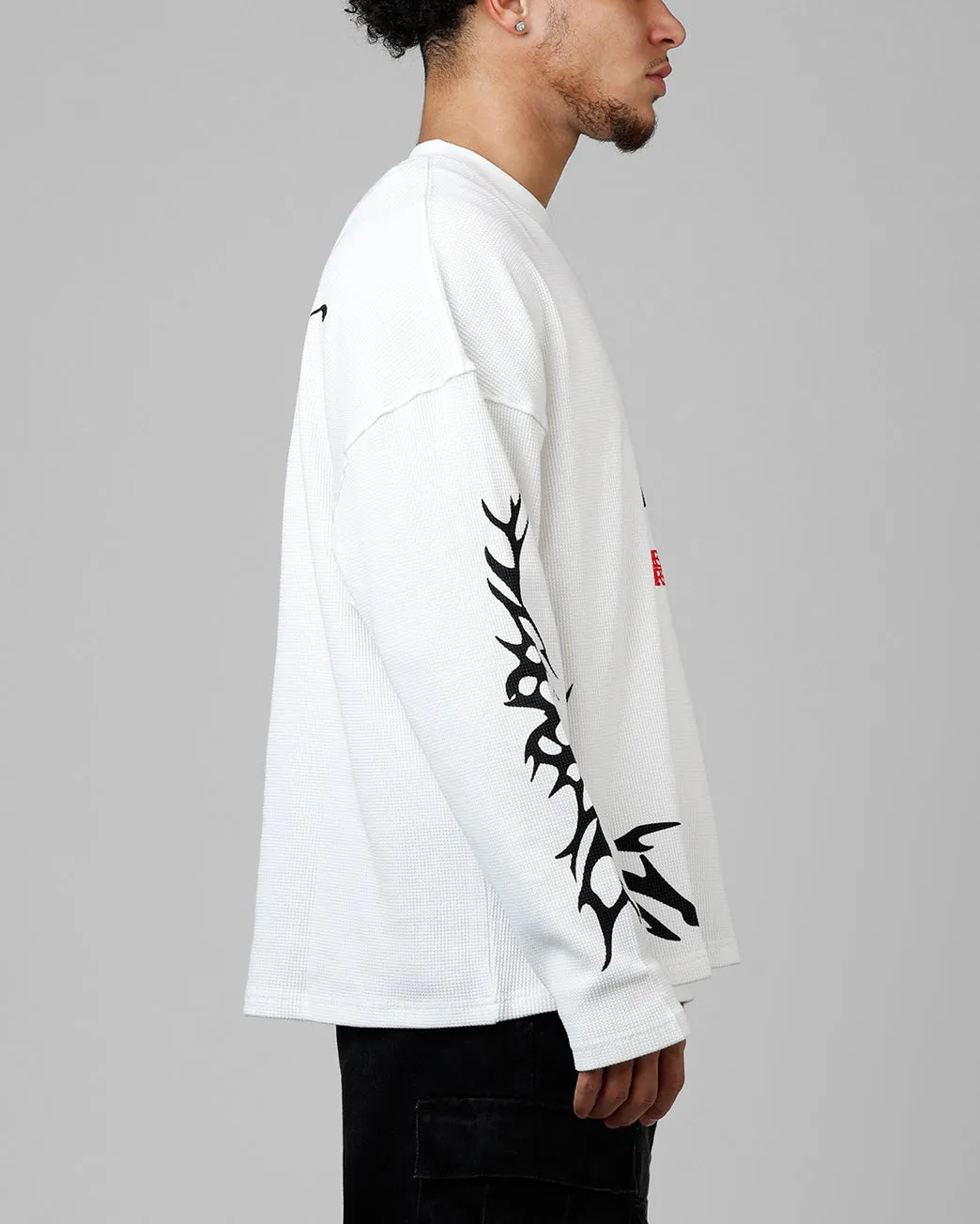 Loiter American Dream Waffle Knit Long Sleeve T-Shirt White Cozy Layer Soft Joggers
