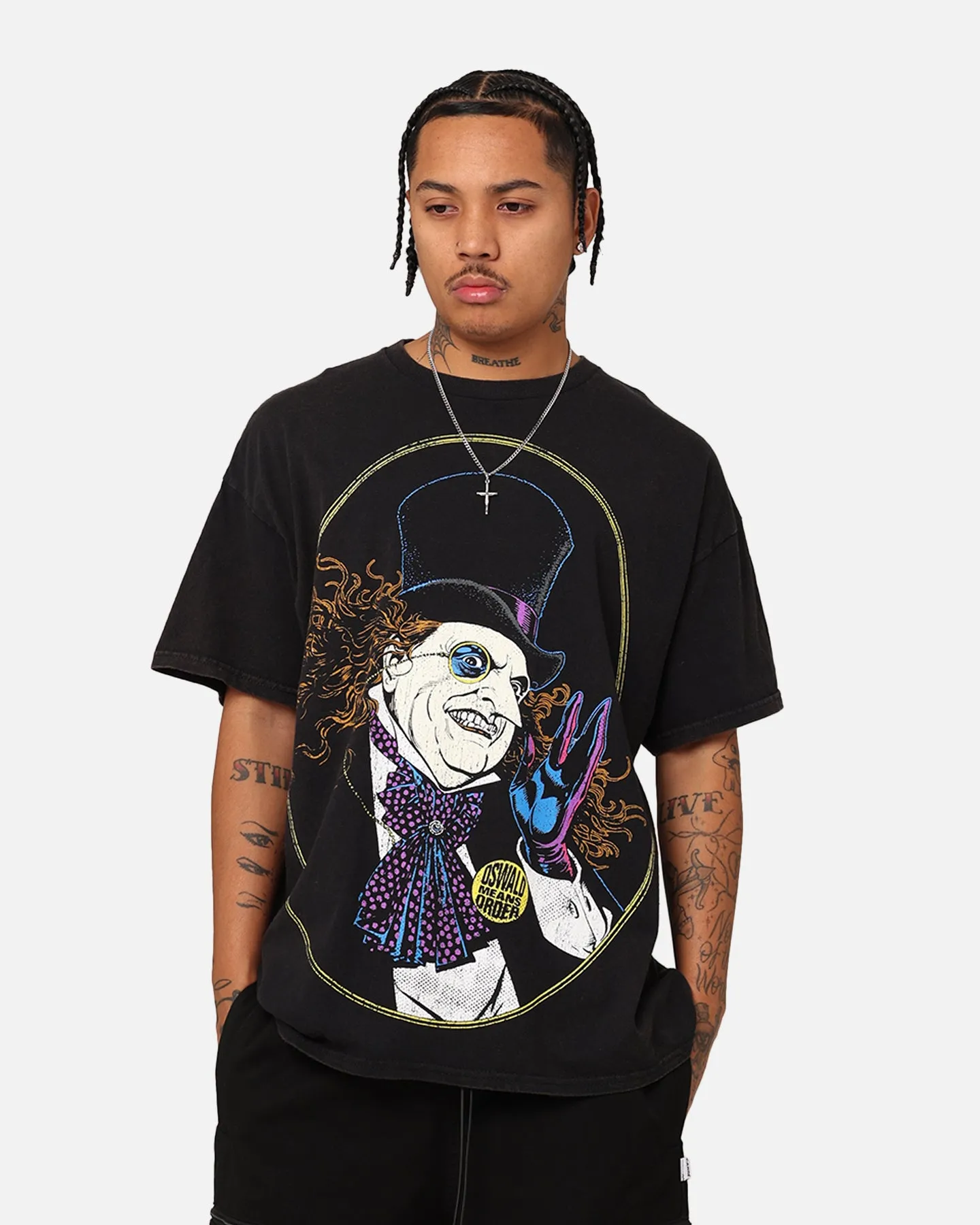 Goat Crew X DC Batman The Penguin Vintage T-Shirt Black Wash Casual Layers Active Layering