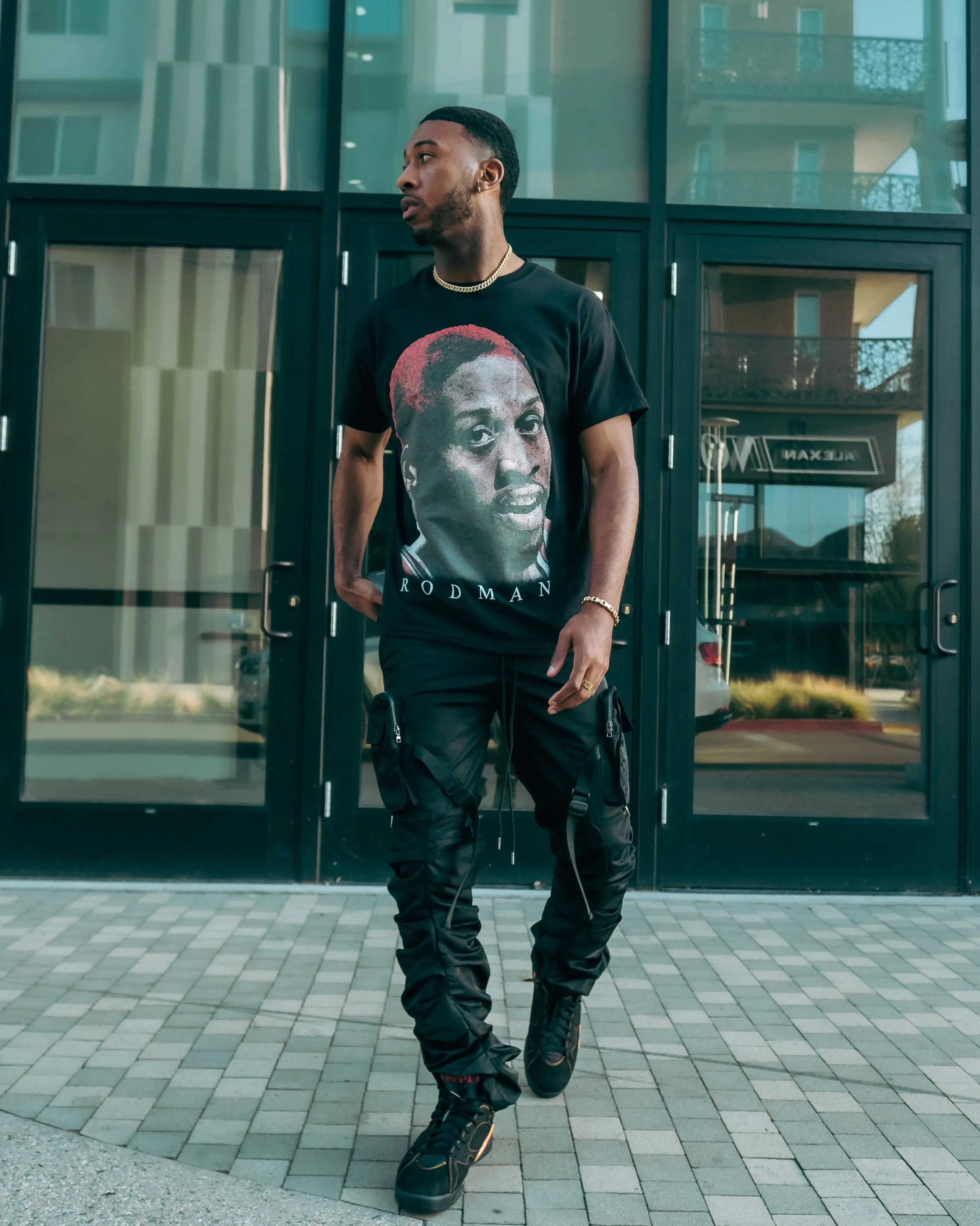 Matte Look Comfy Design Rodman Brand Rodman Glow Face T-Shirt Black