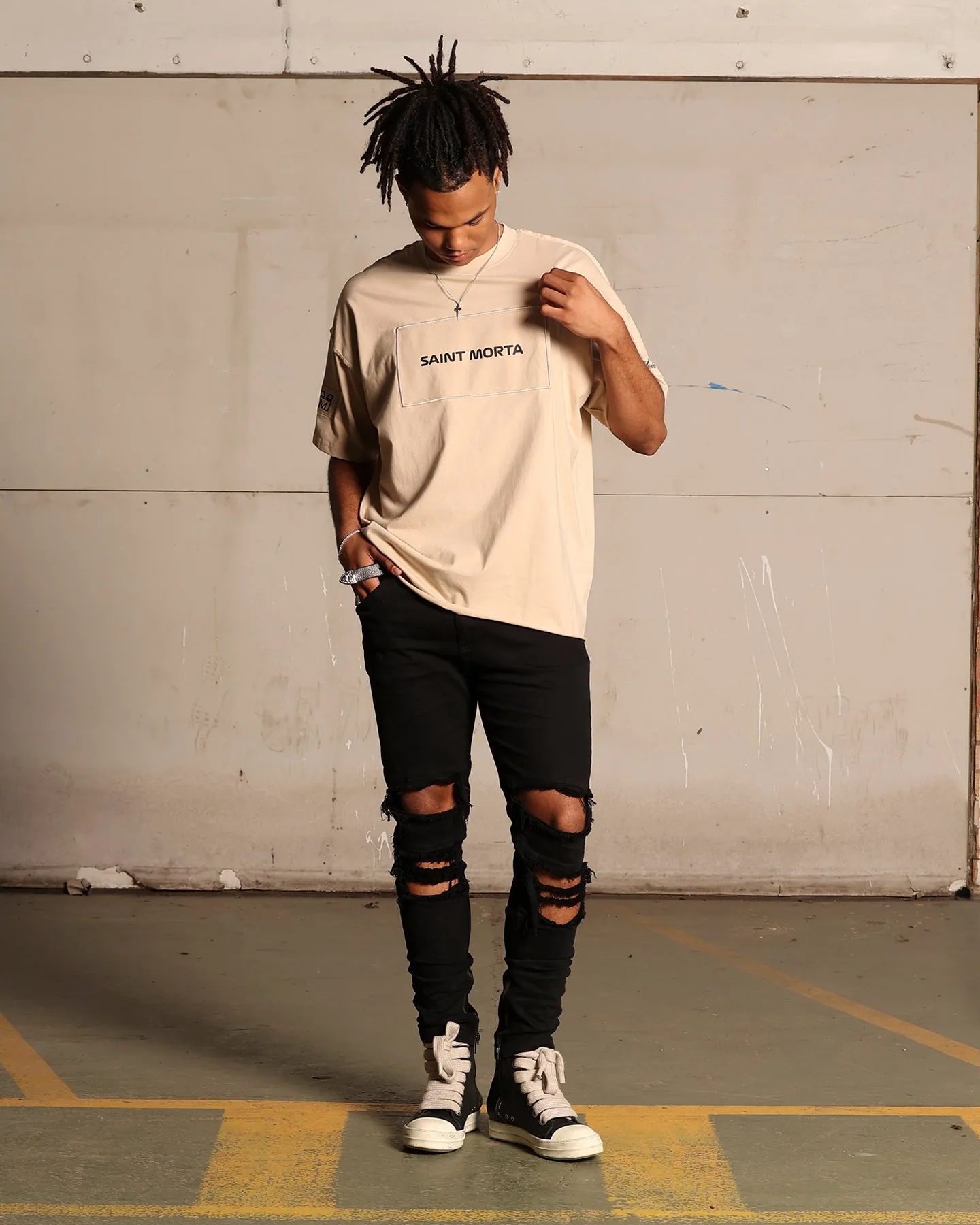 Recycled Polyester Saint Morta Moto Boxy T-Shirt Stone