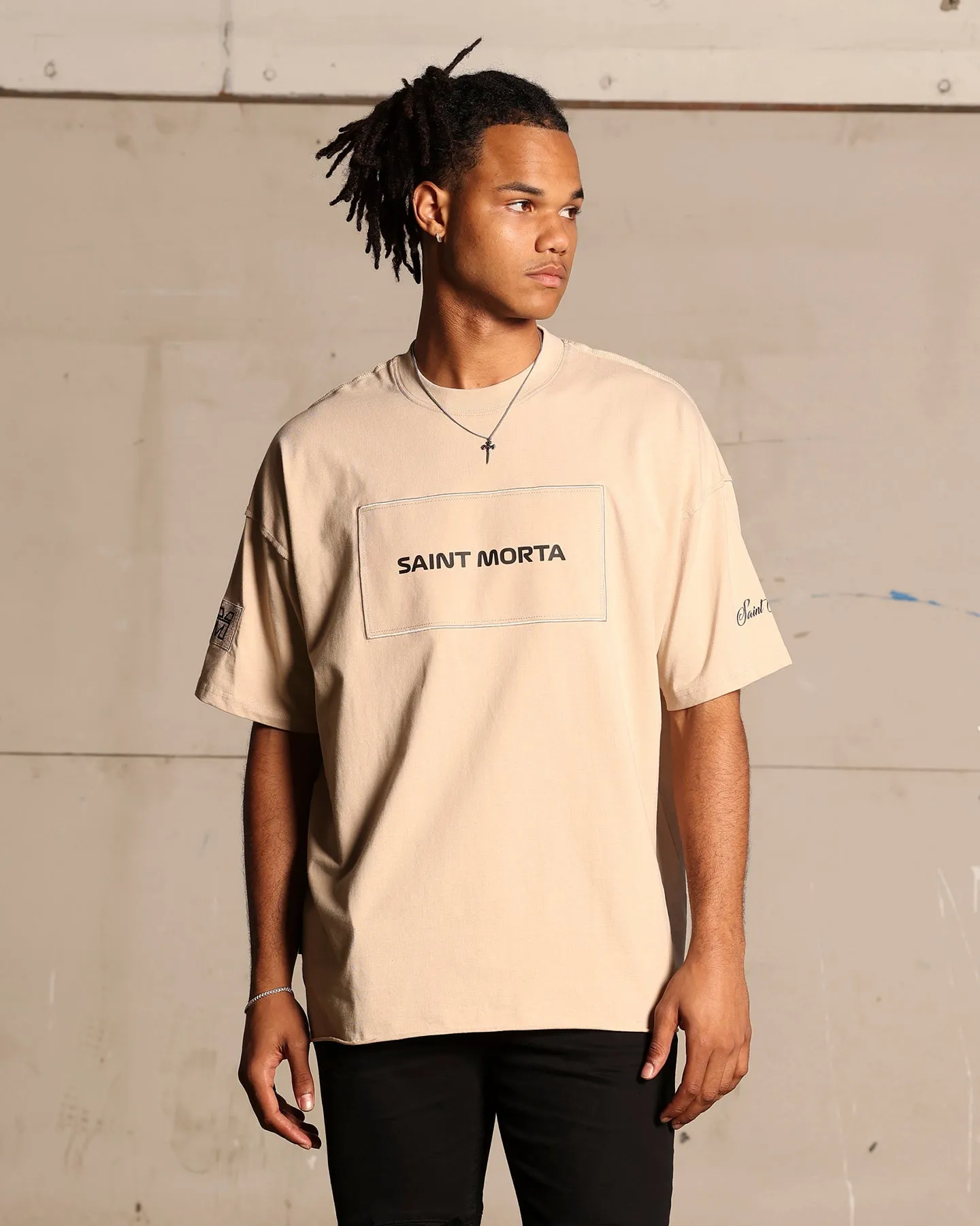 Temperature Control Fabric Quick Fit Saint Morta Moto Boxy T-Shirt Stone