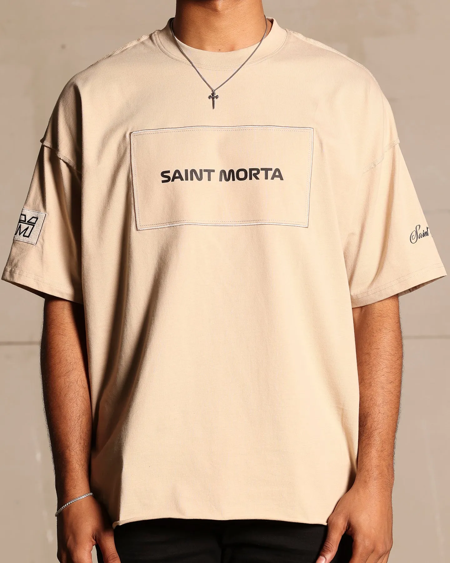 UV Protection Fabric Saint Morta Moto Boxy T-Shirt Stone