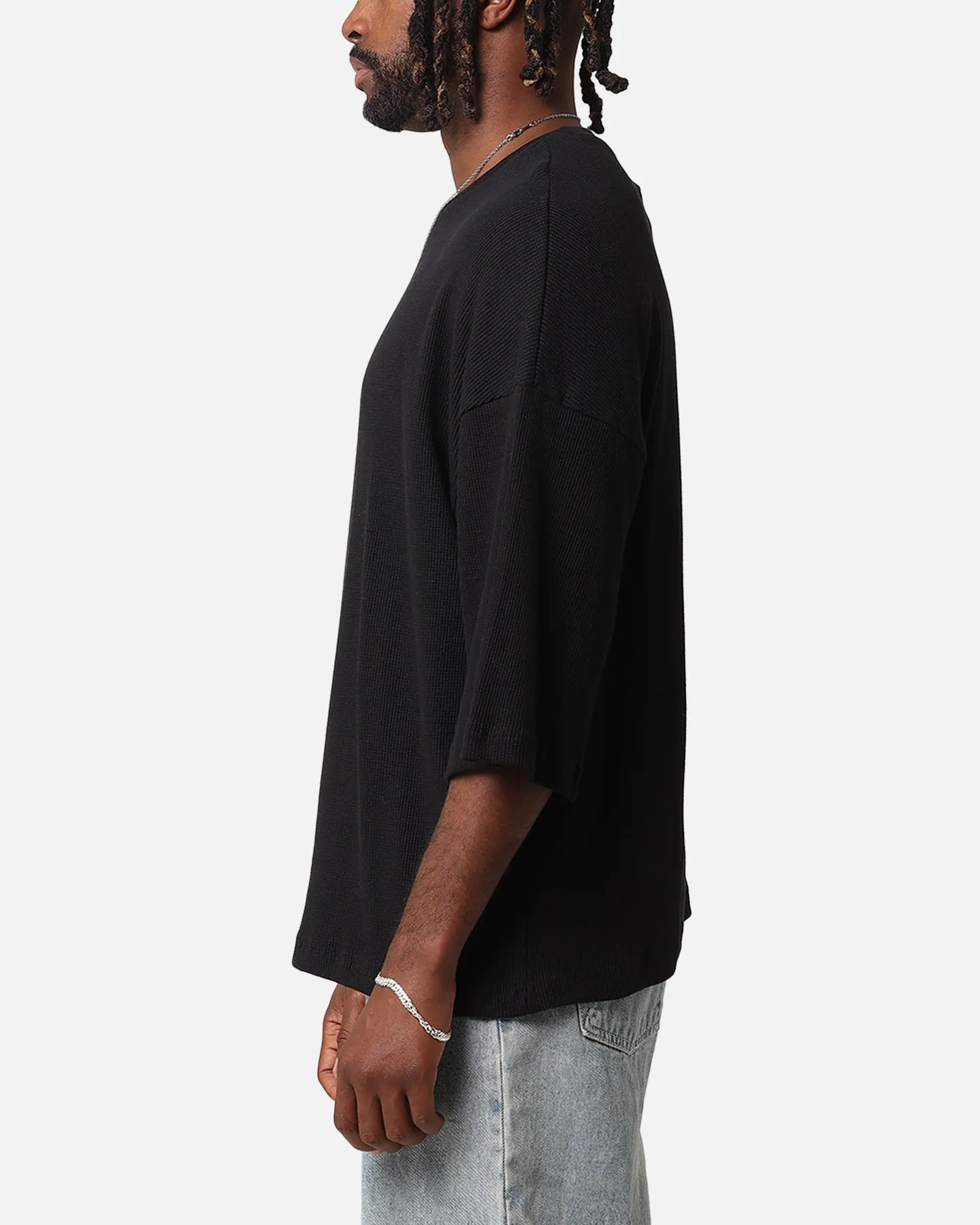 Reinforced Hemline Bold Statement XXIII Waffle Midsleeve T-Shirt Black
