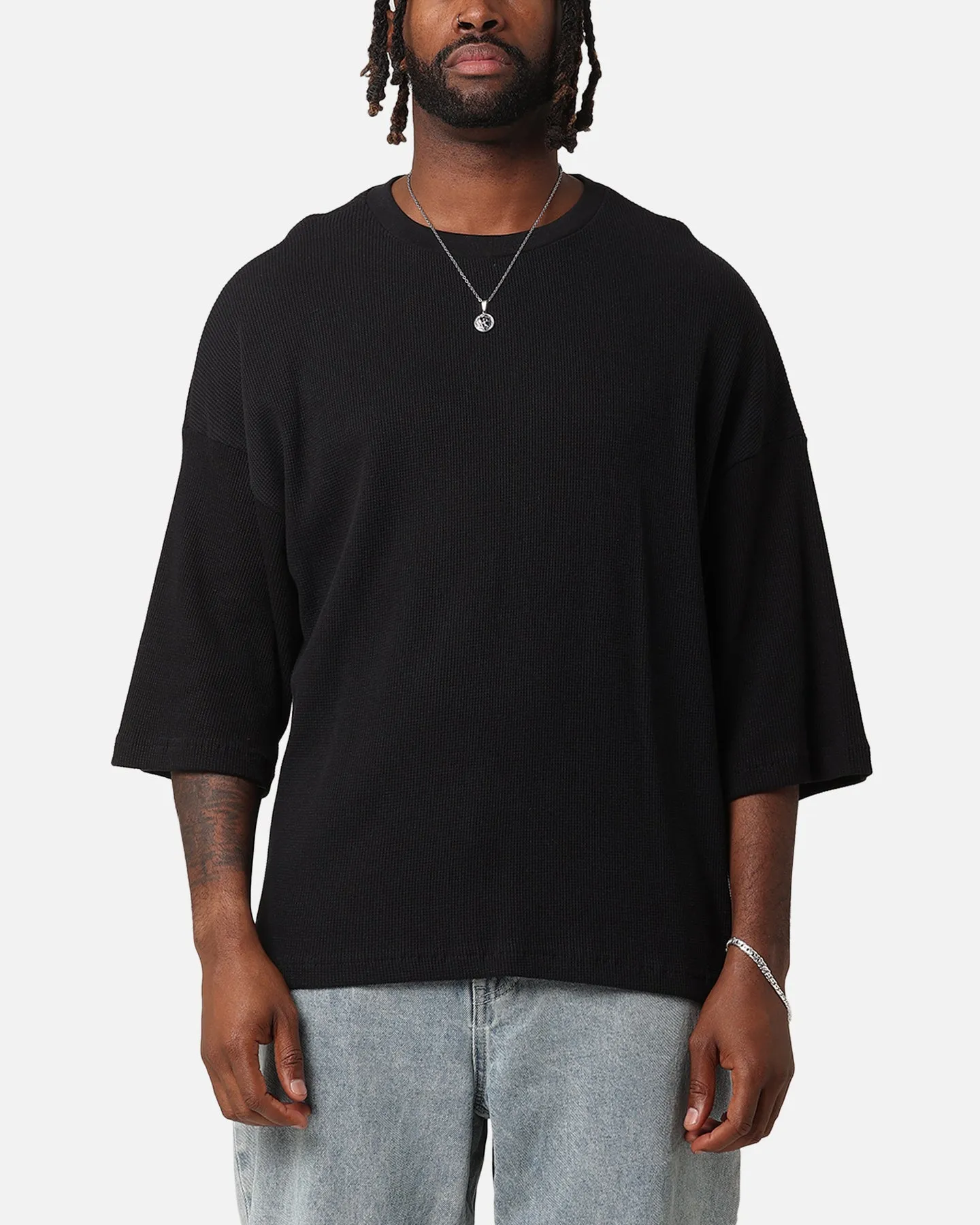 Comfy Top XXIII Waffle Midsleeve T-Shirt Black