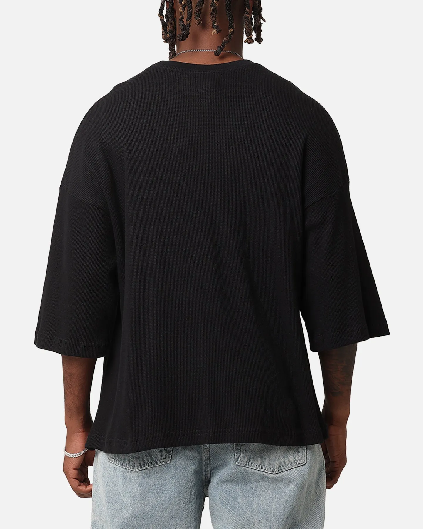 High-Quality Cotton Sporty Layer Look XXIII Waffle Midsleeve T-Shirt Black