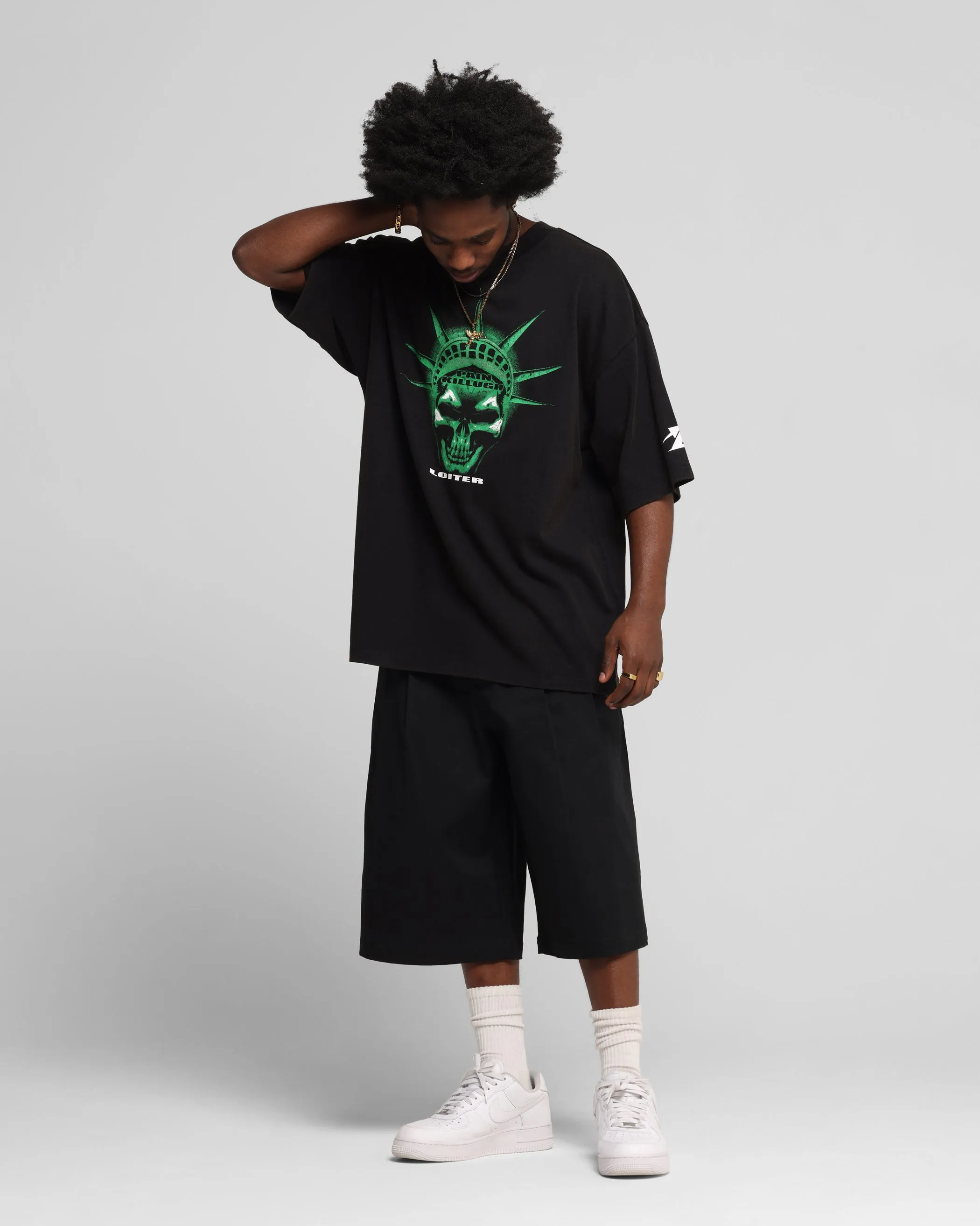 Anti Bacterial Treatment High Quality Material Loiter Chopper Baggy Shorts Black