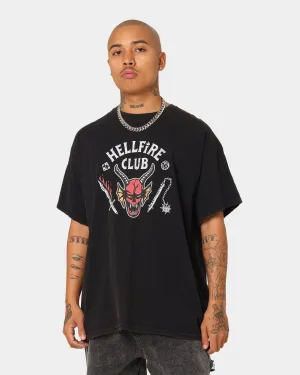 Modern Twist Sporty and Stylish Goat Crew Goat Crew X Stranger Things Hellfire Club Vintage T-Shirt Washed Black
