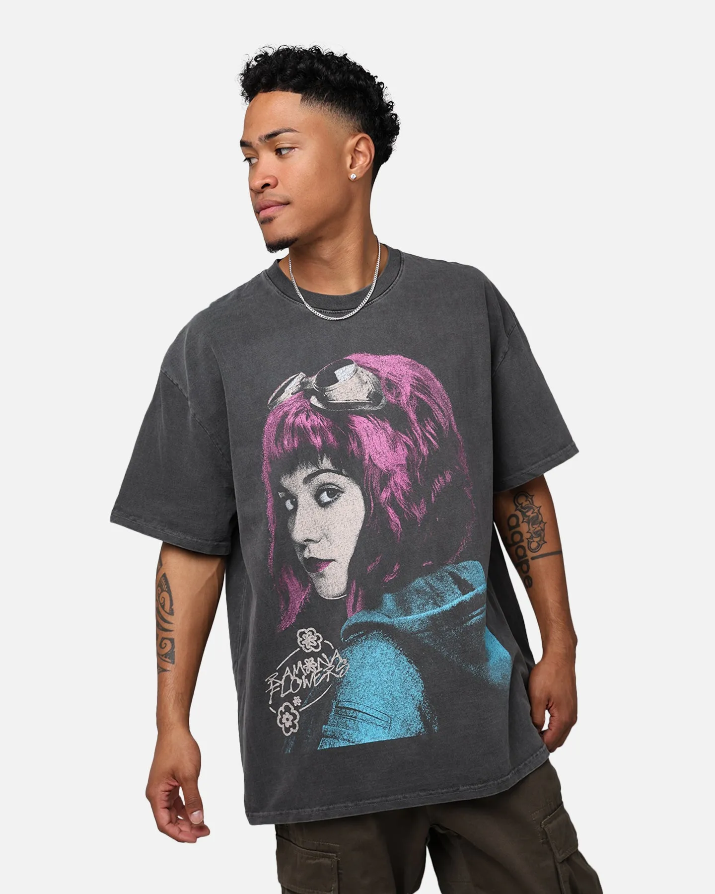 American Thrift X Scott Pilgrim Ramona Flowers Heavyweight Vintage T-Shirt Black Wash Travel Light Layered Look