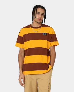Grand Scheme Yarn Dyed Short Sleeve T-Shirt Brown/Yellow SeamlessSidePanels Relaxed Style