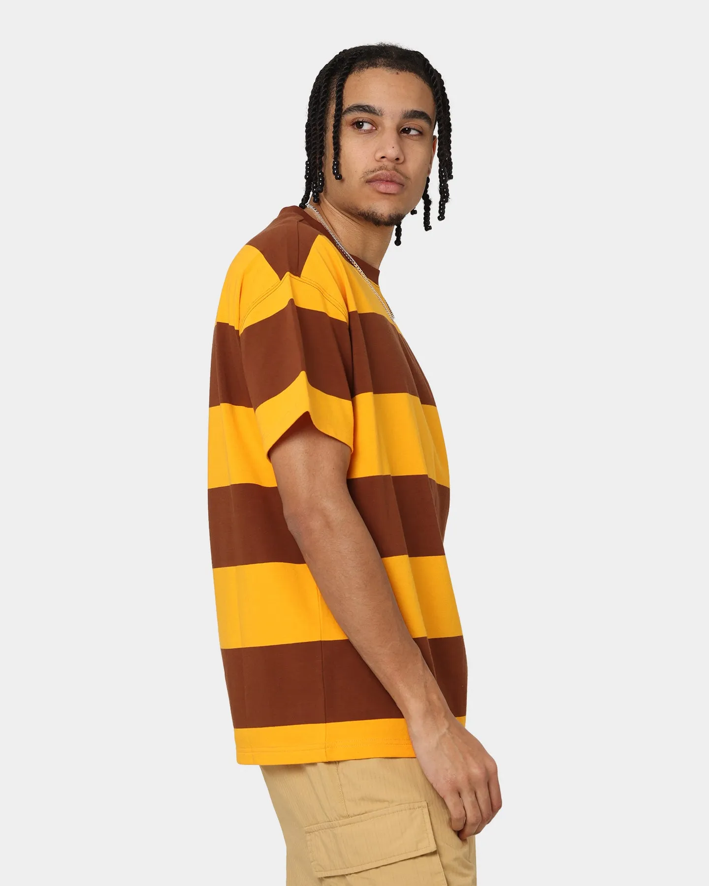 Smooth Look Grand Scheme Yarn Dyed Short Sleeve T-Shirt Brown/Yellow