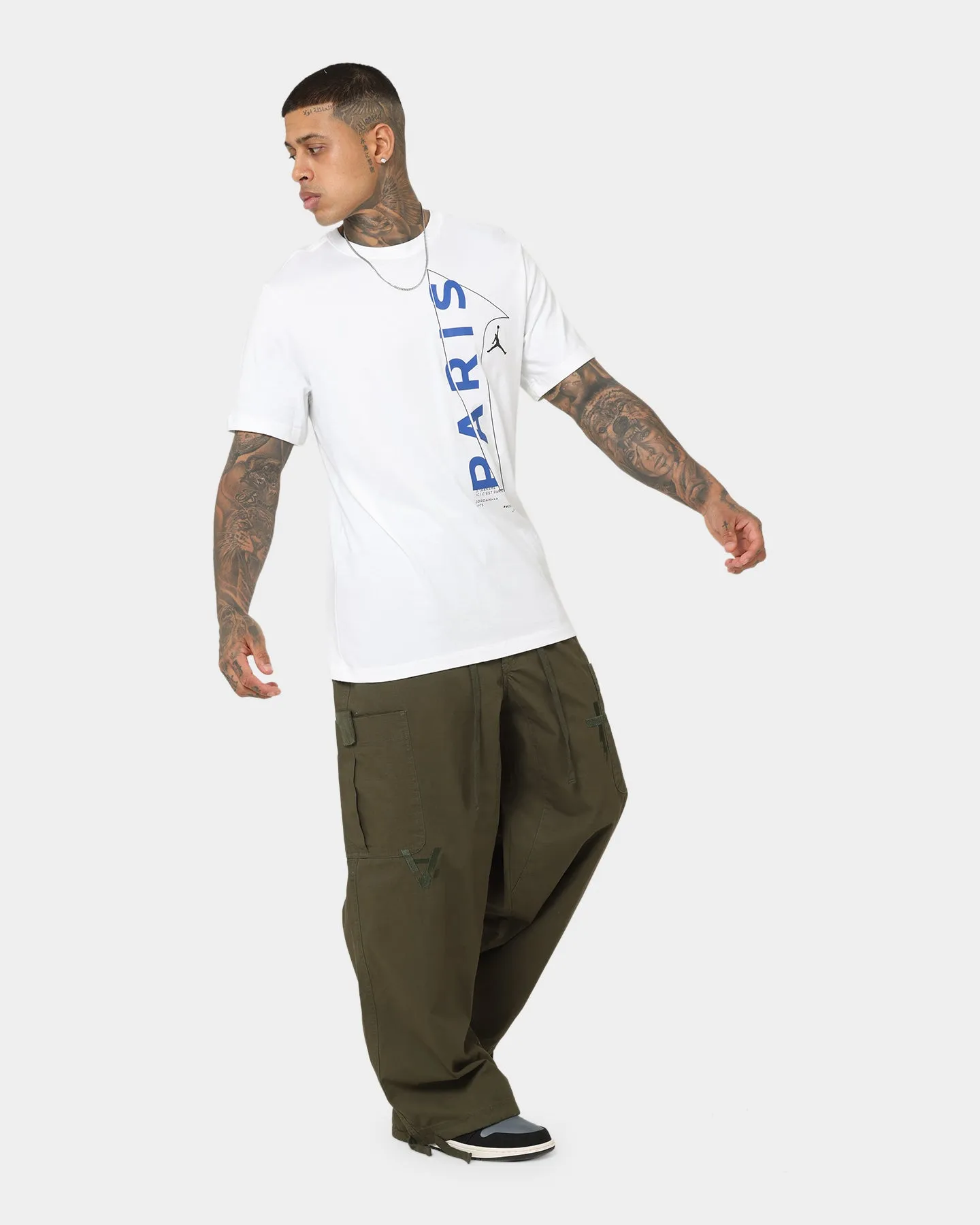 Jordan X Paris Saint-Germain Wordmark T-Shirt White/Game Royal Travel Ready Casual Touch