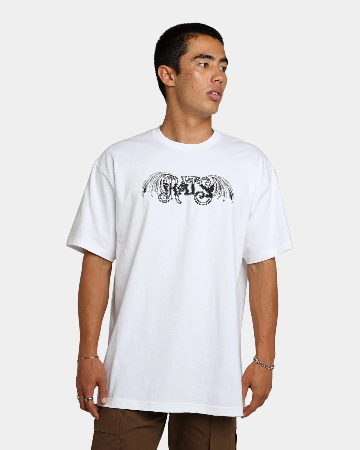 RibbedNeckBanding Rats Get Fat Divide And Conquer T-Shirt White