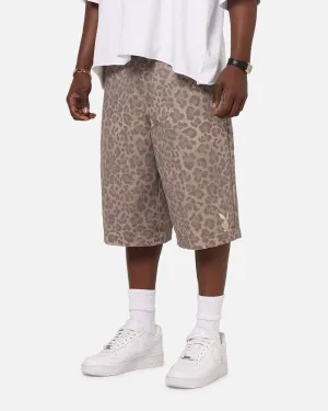 Playboy All Over Print Shorts Leopard Beige Active Layer Fit Low-waisted