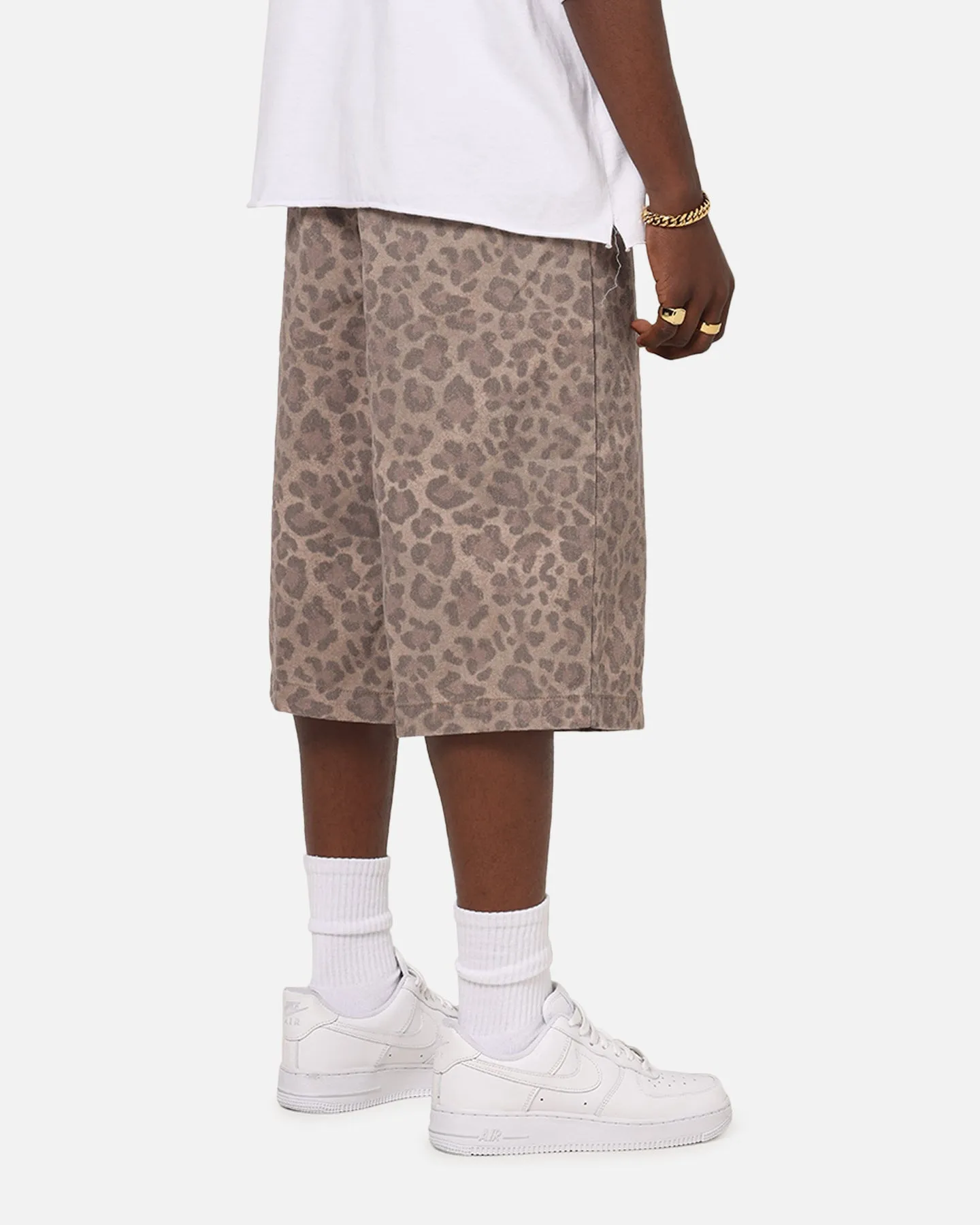 Chill Vibe Easy Days Playboy All Over Print Shorts Leopard Beige