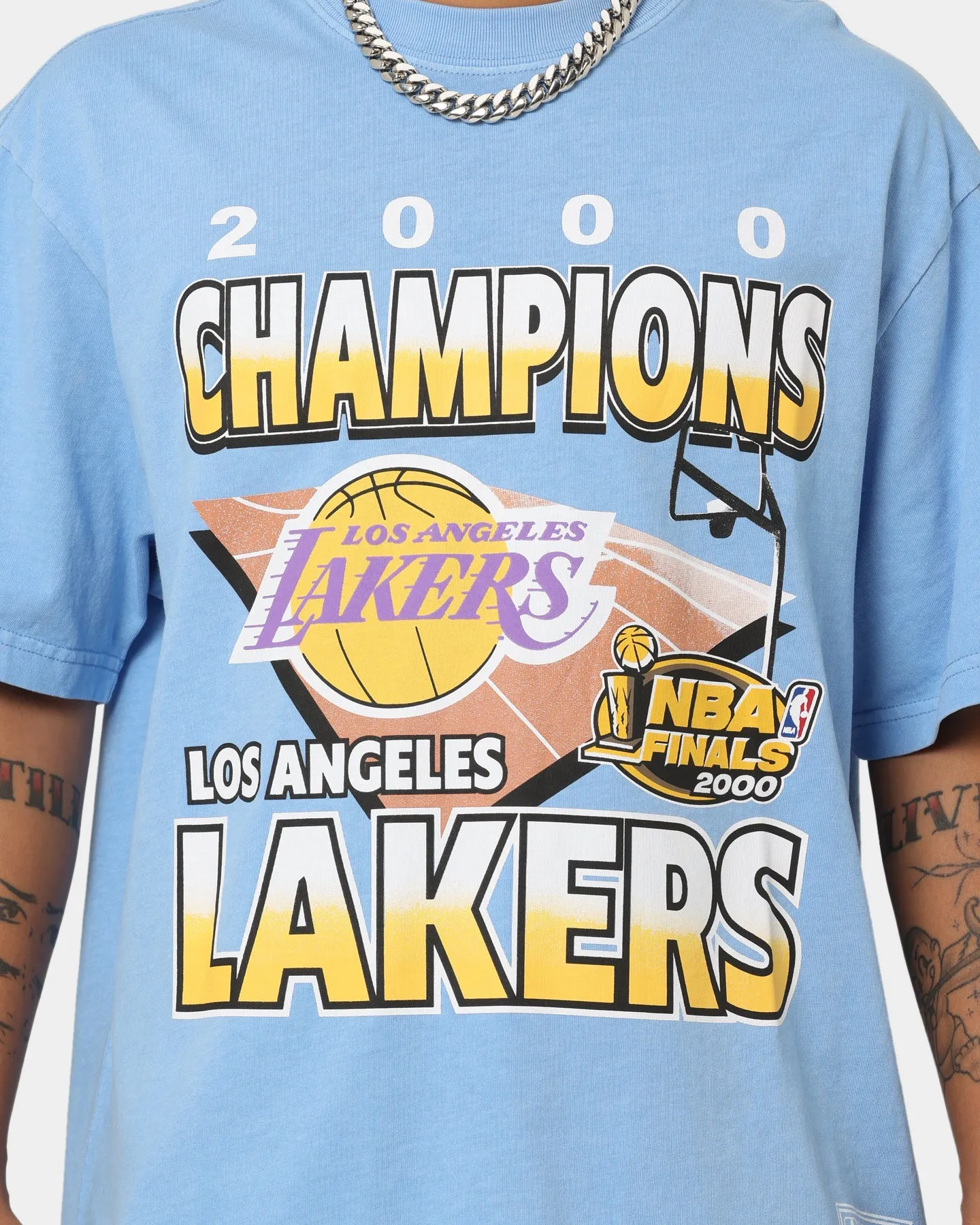 Mitchell & Ness Los Angeles Lakers On Court T-Shirt Blue TaglessCollar