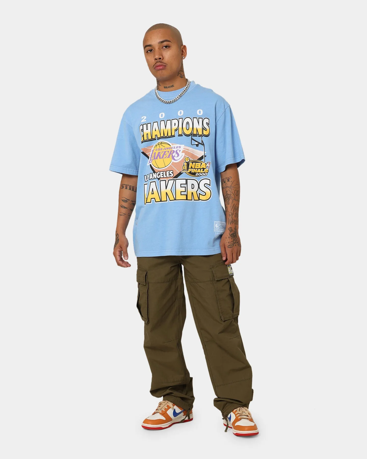 Mitchell & Ness Los Angeles Lakers On Court T-Shirt Blue Short sleeved breeziness Luxury clothing