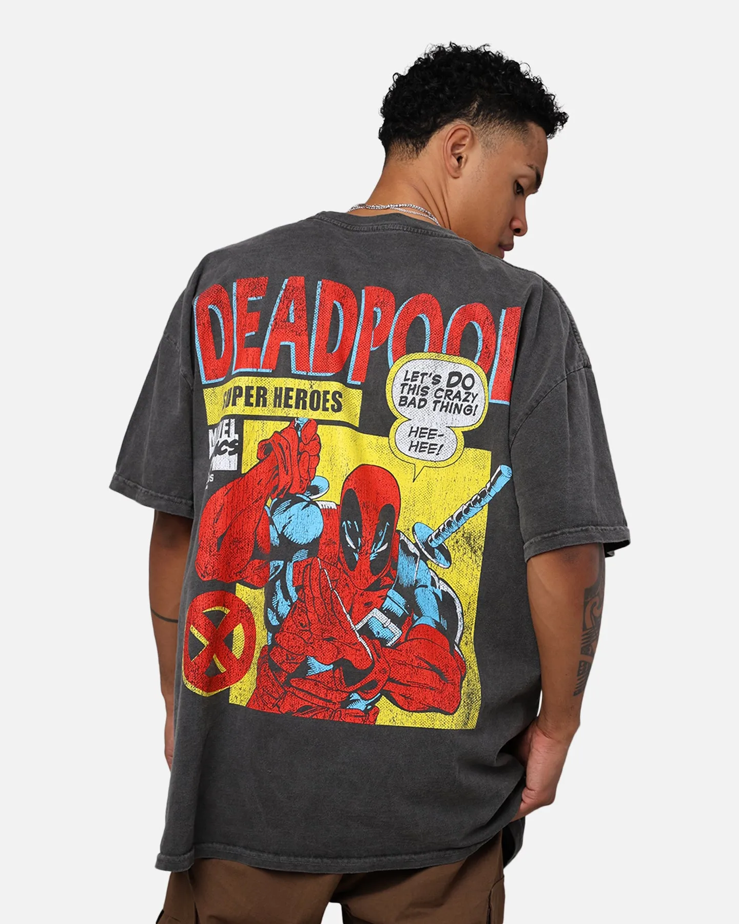 Eco-friendly Lightweight Style Marvel Deadpool Comic Heavyweight T-Shirt Black Wash