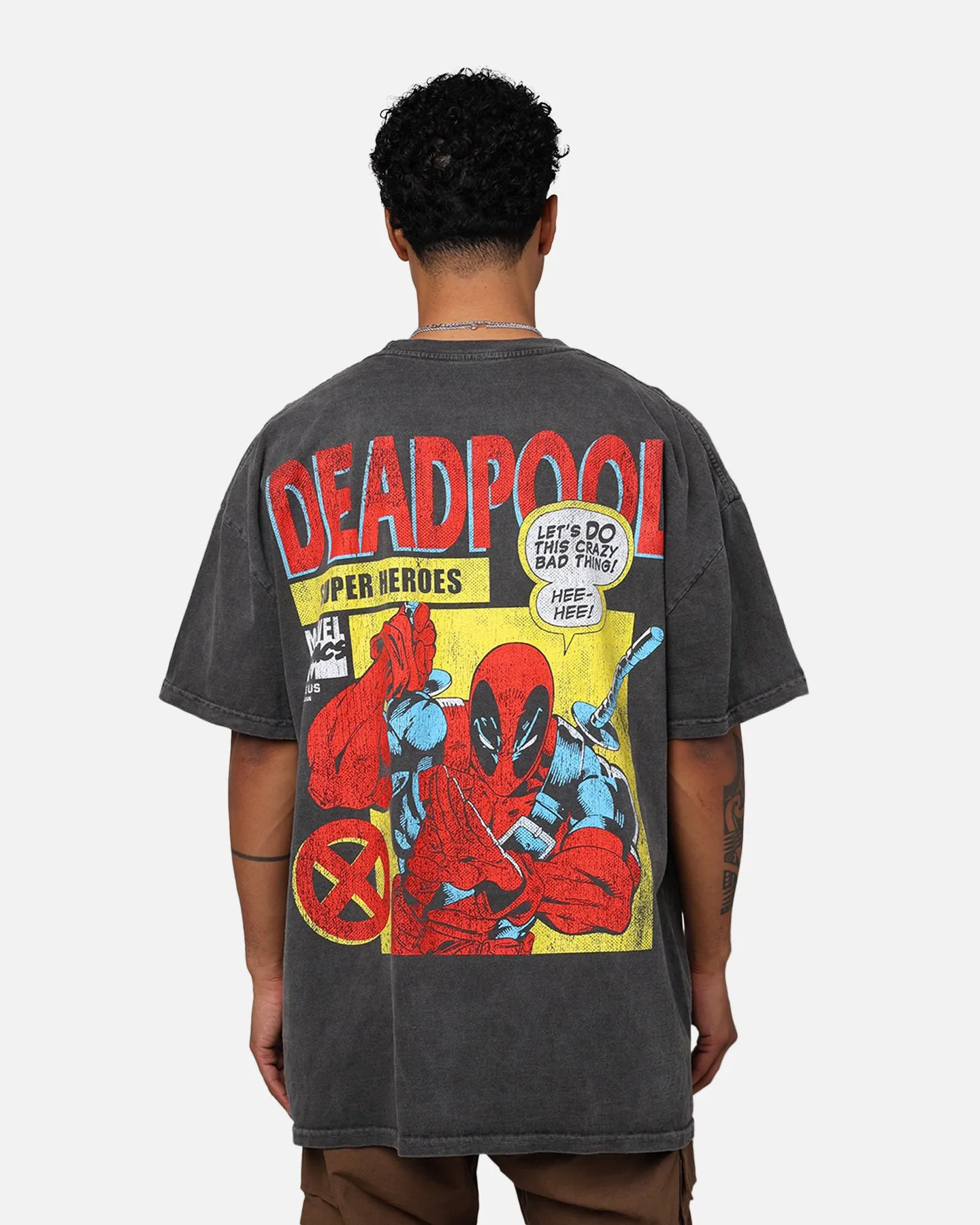 Relaxed Look Marvel Deadpool Comic Heavyweight T-Shirt Black Wash