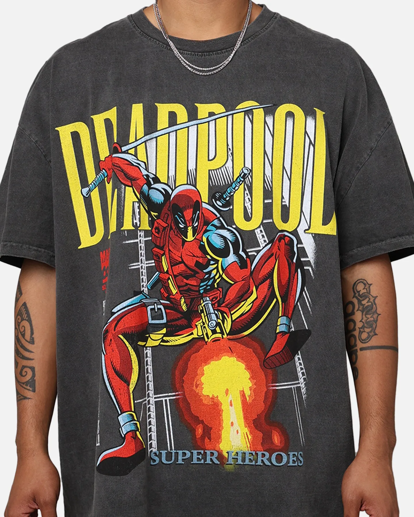 Marvel Deadpool Comic Heavyweight T-Shirt Black Wash Comfort Style back to school