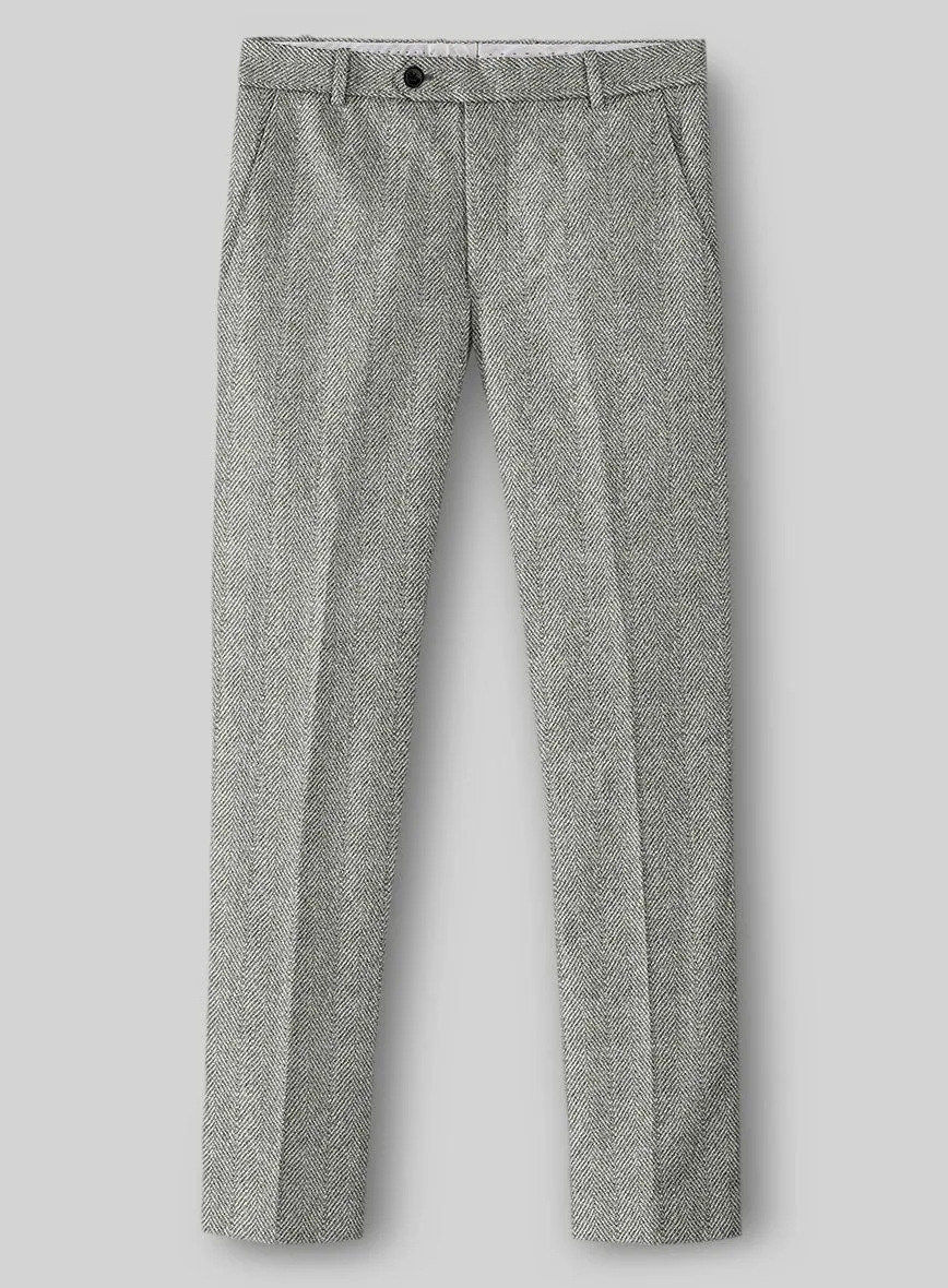 Sleek and Smart Office Comfort Highlander Light Gray Herringbone Tweed Pants