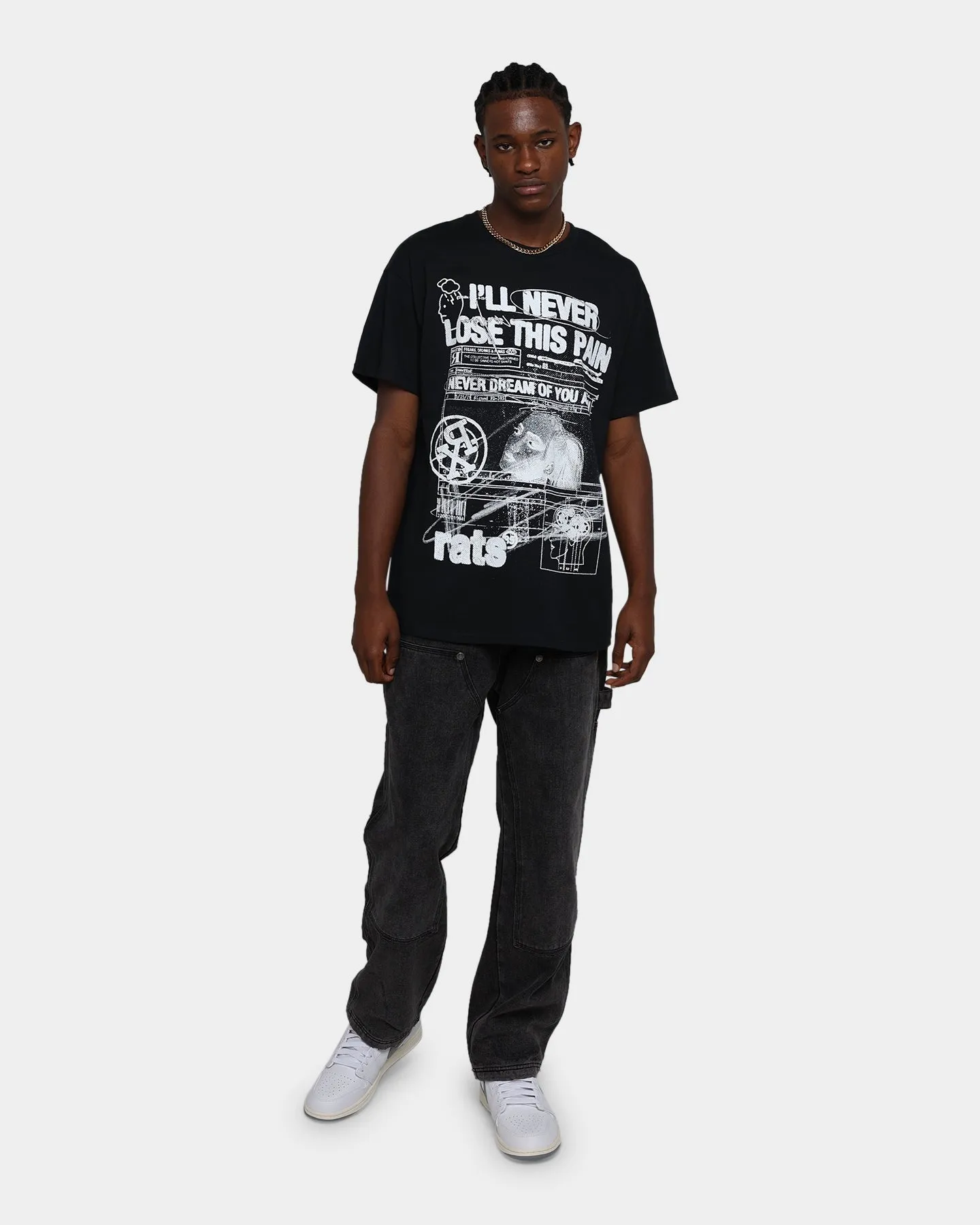 Active Trend Preppy Rats Get Fat Rats Pain T-Shirt Black