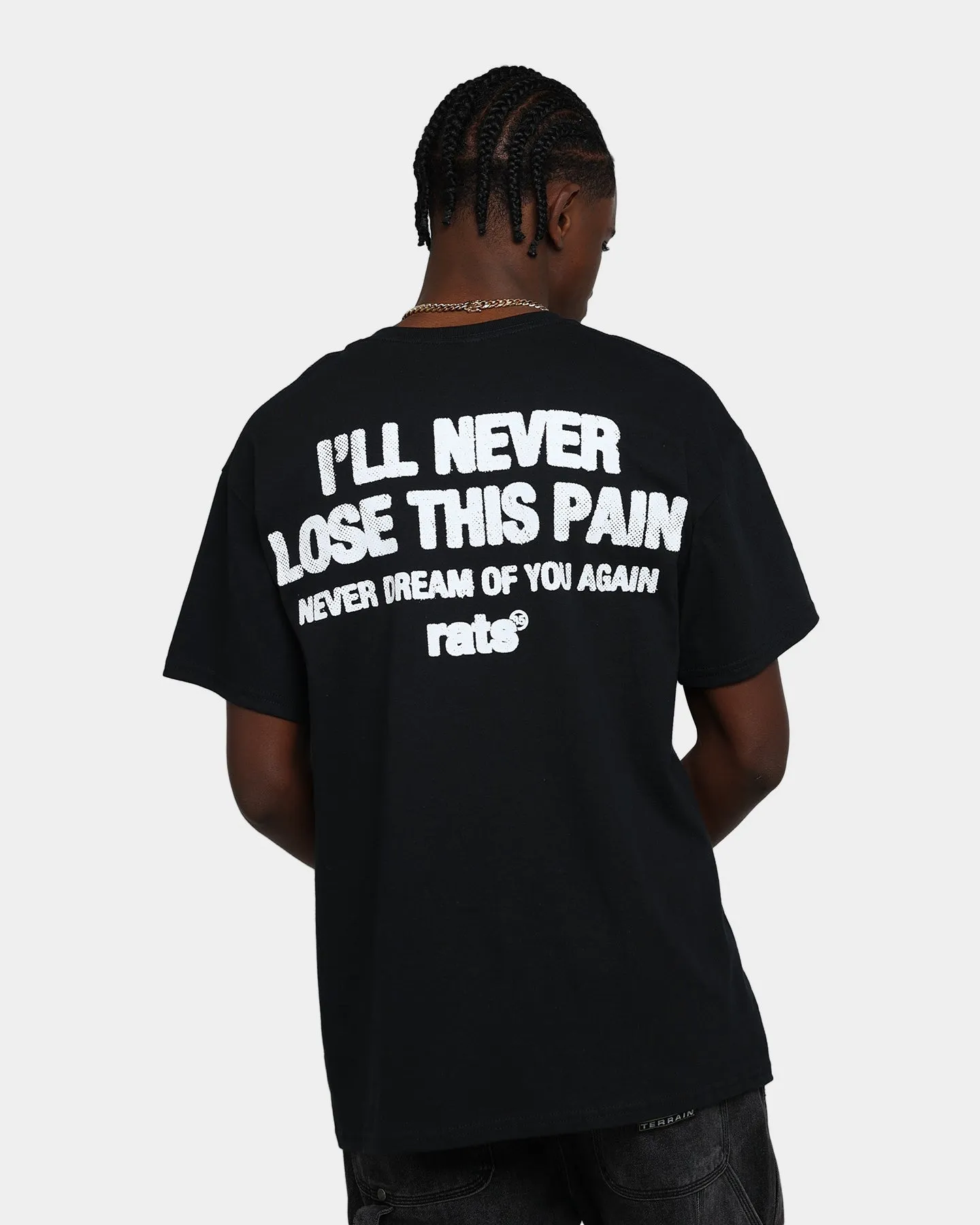 Rats Get Fat Rats Pain T-Shirt Black Bold Design Minimalist Style