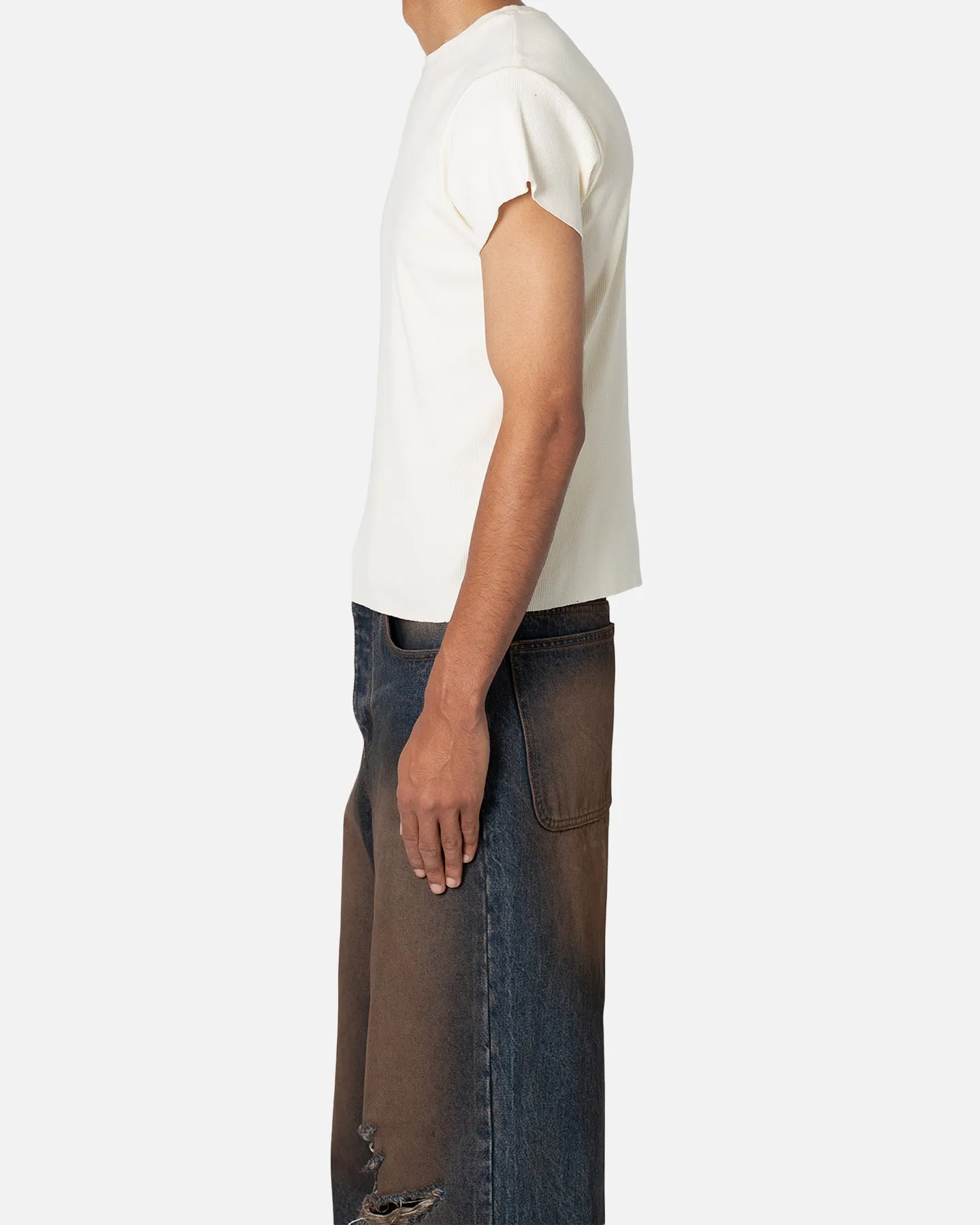 Taped Neckline MNML Fitted Rib T-Shirt White