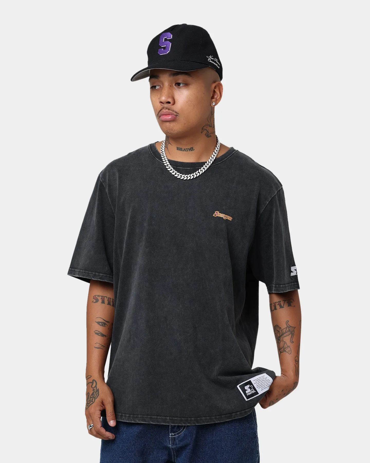 Starter Running Script Vintage T-Shirt Washed Black Outdoor Outfit Style Modern Style
