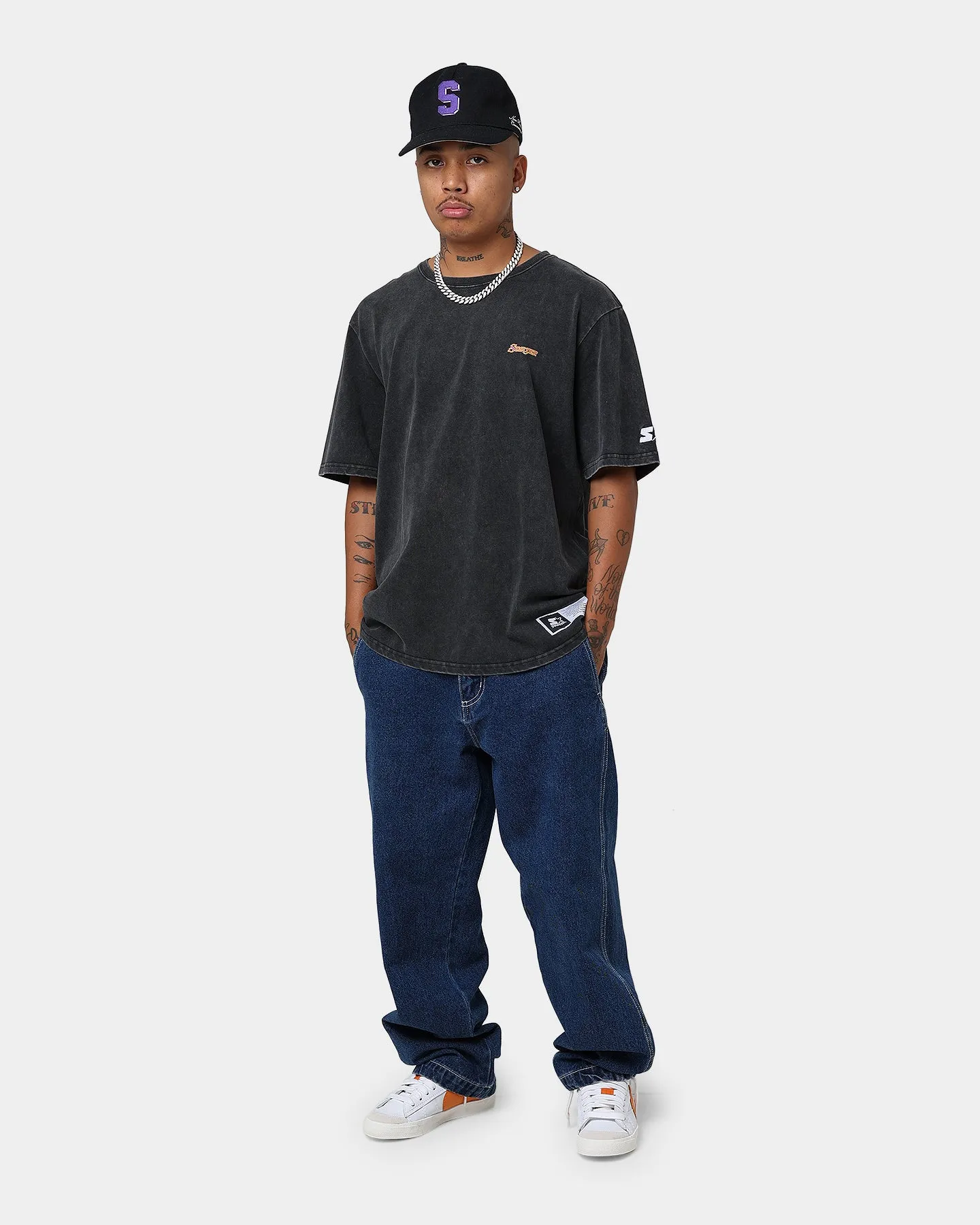 Heathered Fabric Starter Running Script Vintage T-Shirt Washed Black