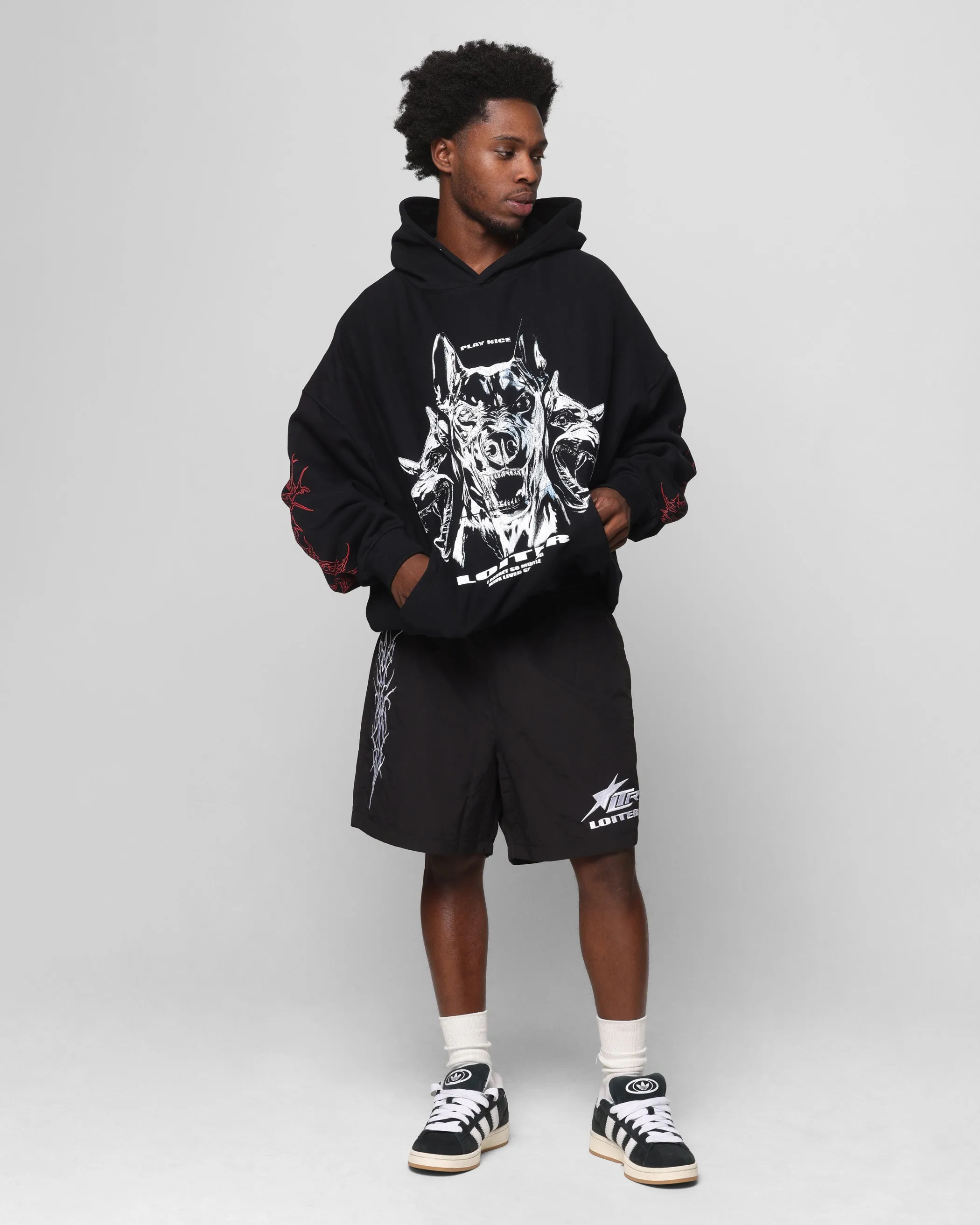 Soft Texture Soft Streetwear Loiter Chrome Dogs Vintage Hoodie Black