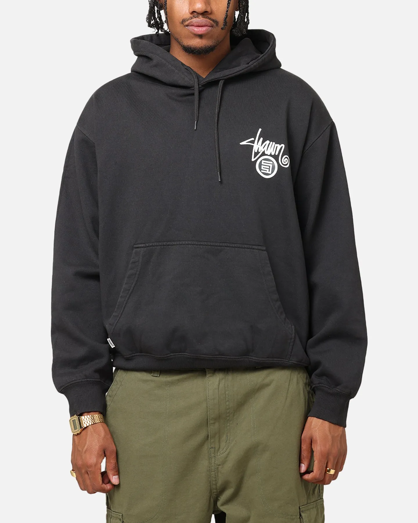 Thermal Insulation S Double Shawn Dot Hoodie Washed Black
