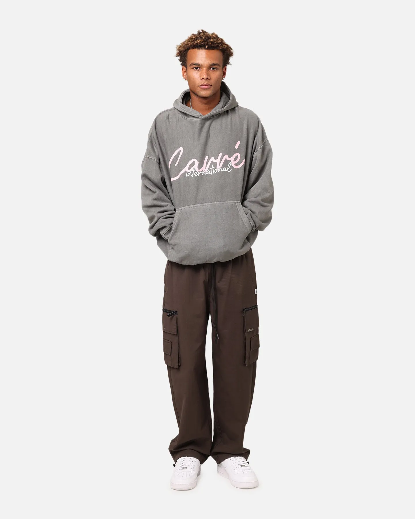 cleaning outfit Brushtail possum like Carre International Script Hoodie Washed Charocal