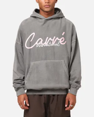 Street Fit Style Pre Shrunk Fabric Carre International Script Hoodie Washed Charocal