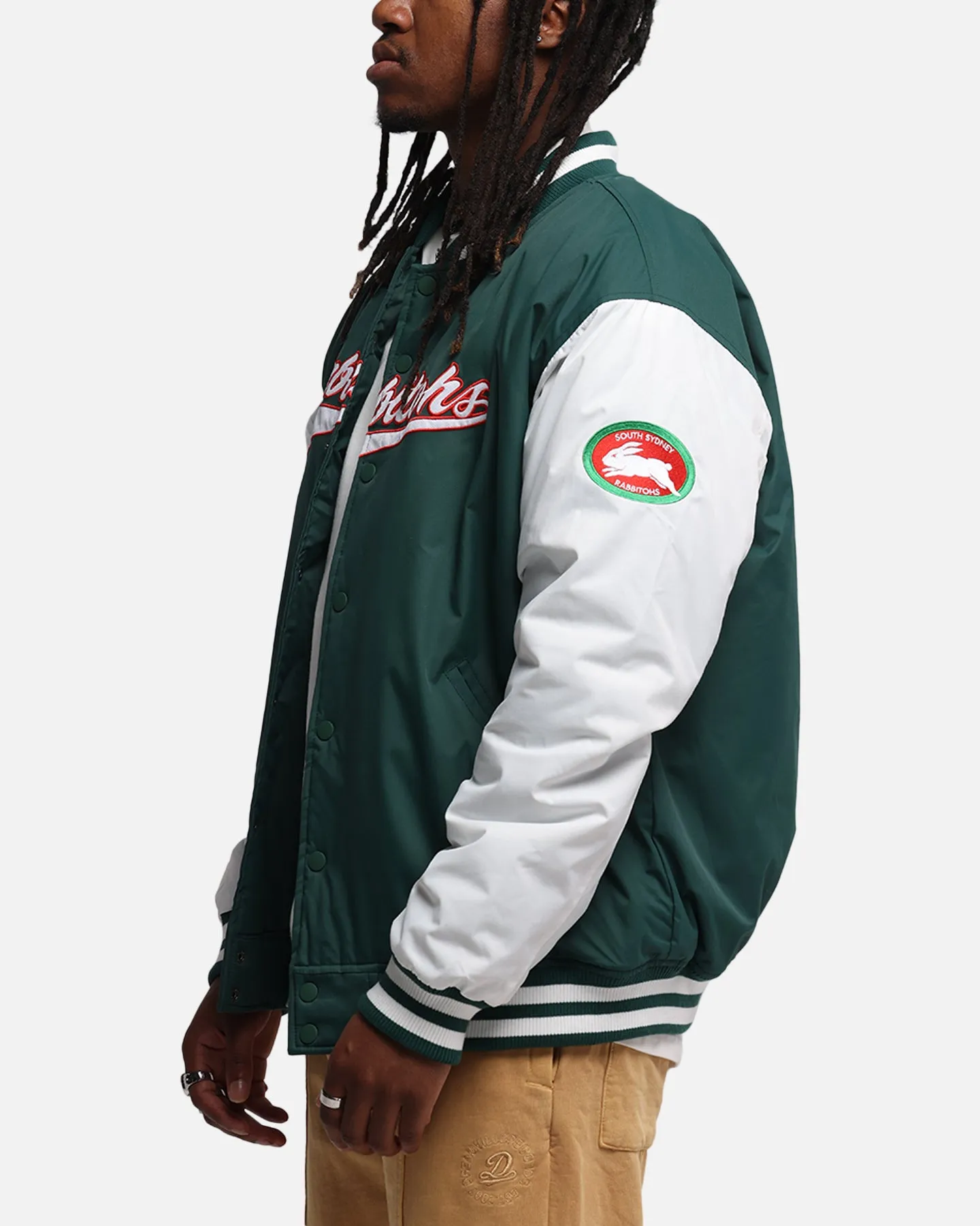Layer Focused Bleacher Athletic South Sydney Rabbitohs NRL 1908 Baseball Varsity Jacket Official Team Colour