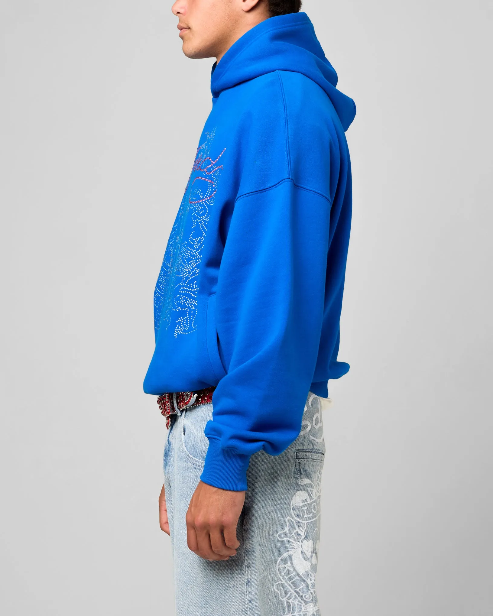 Weekend Casual Anti Static Finish Ed Hardy Rhinestone Dragon Hoodie Blue