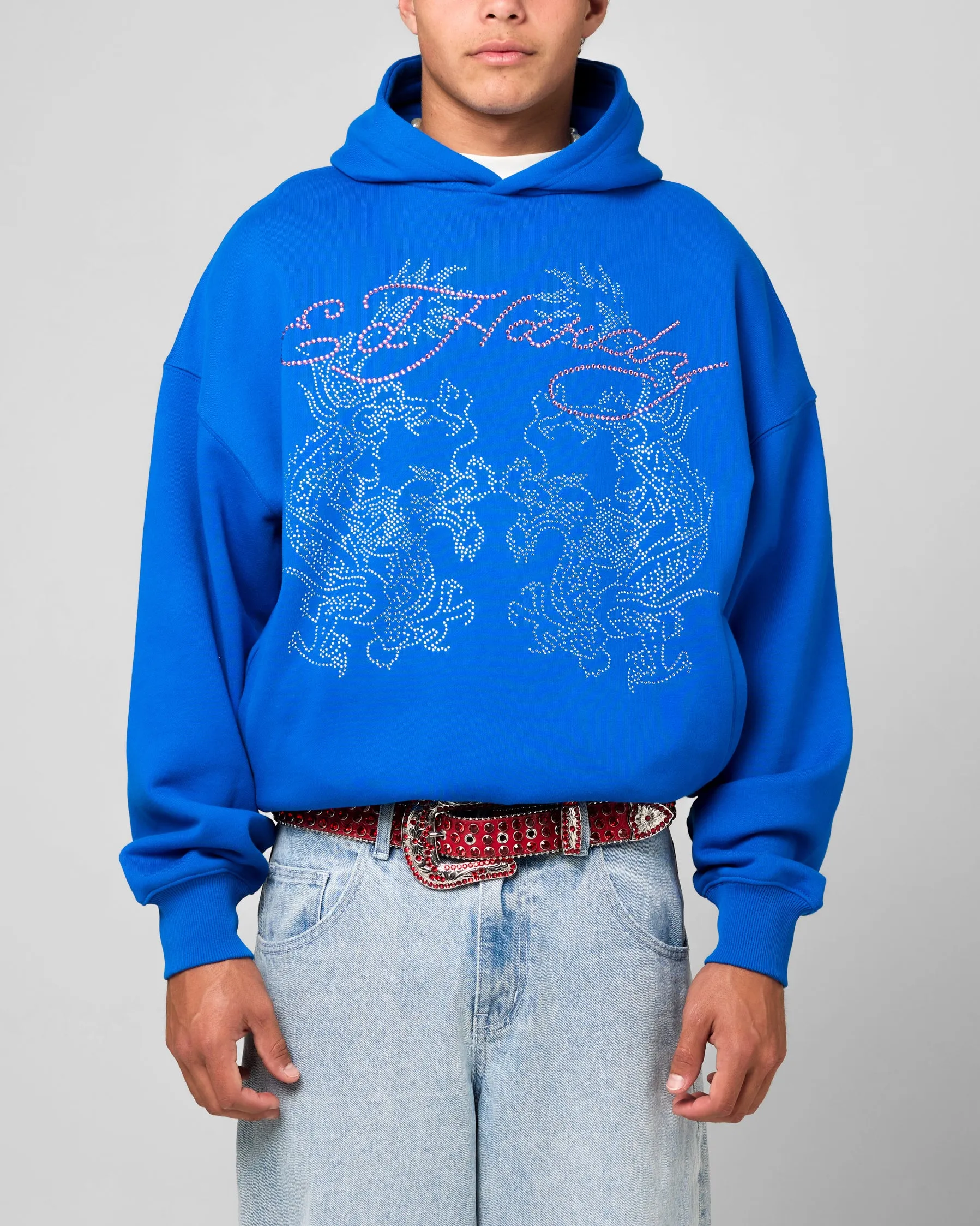 party costume Ed Hardy Rhinestone Dragon Hoodie Blue