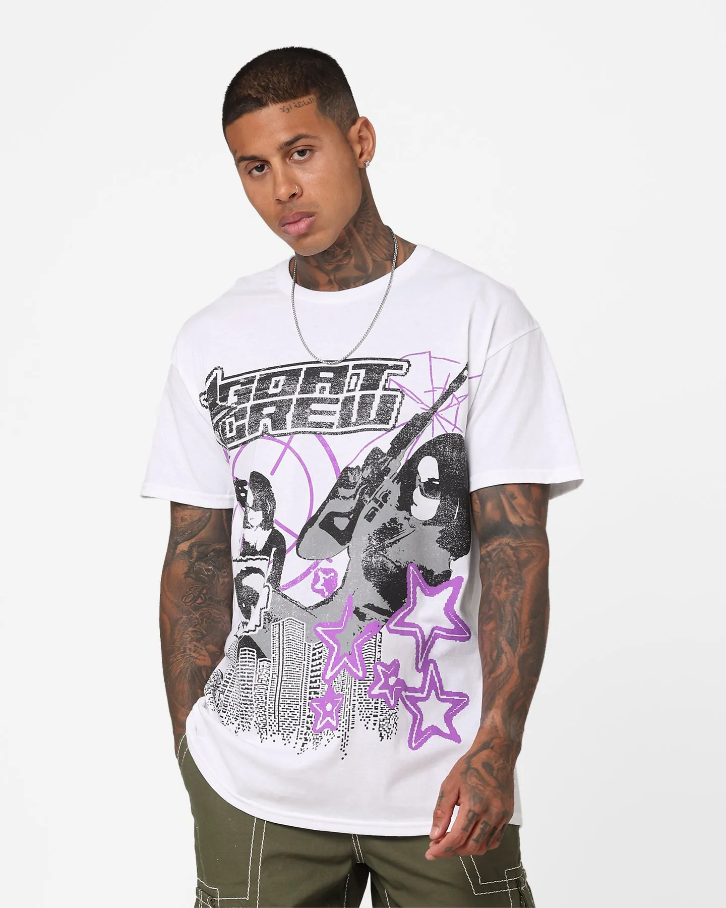 Everyday Style Trend Pastel color Goat Crew Straight Shot T-Shirt White
