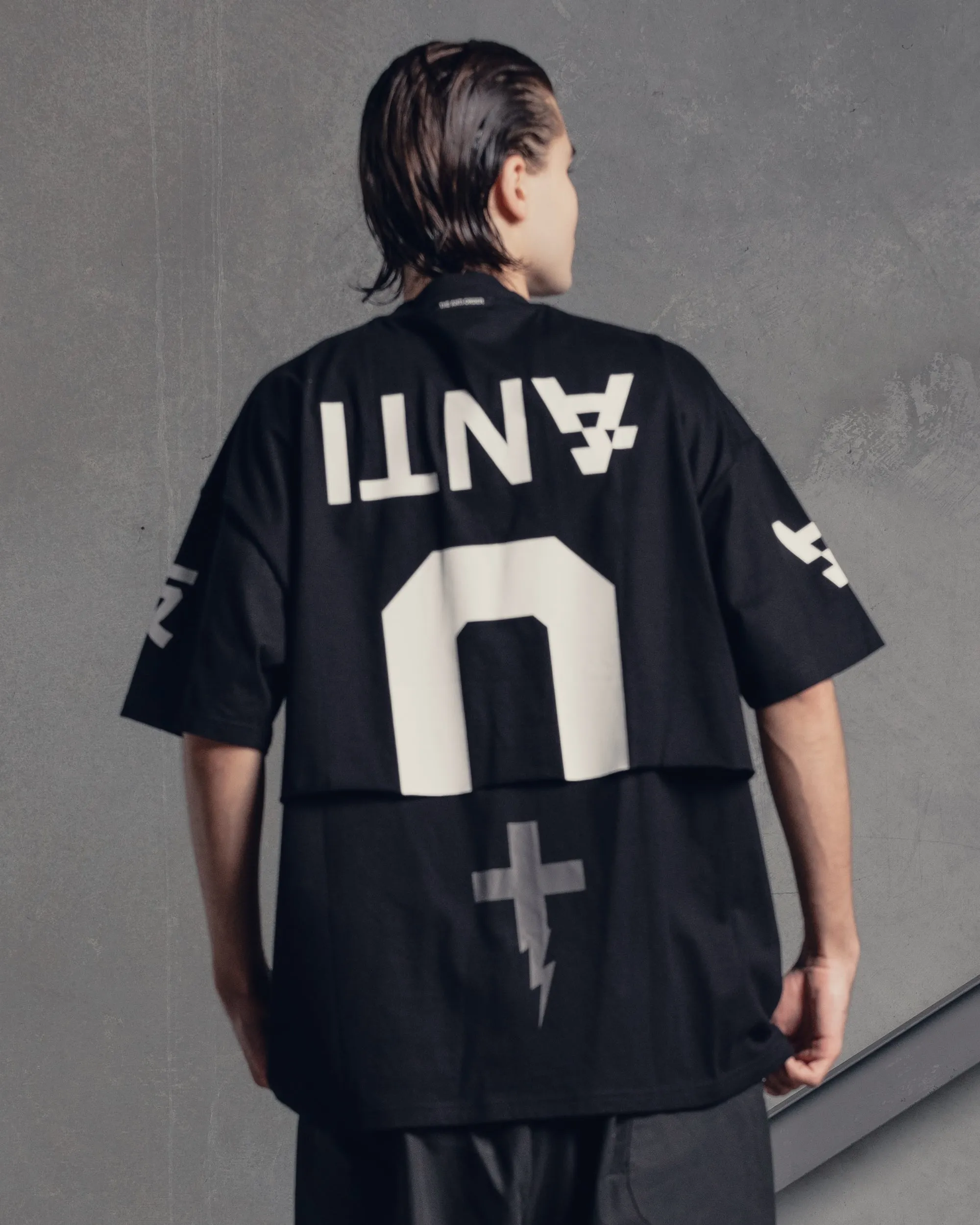 The Anti Order Shibuya Markets Avant Boxy T-Shirt Black Chilly Wear Stretchable Weave