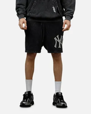 Pro Standard New York Yankees Raffia Shorts Black Acidwash Abrasion Resistant Fabric Clean Aesthetic