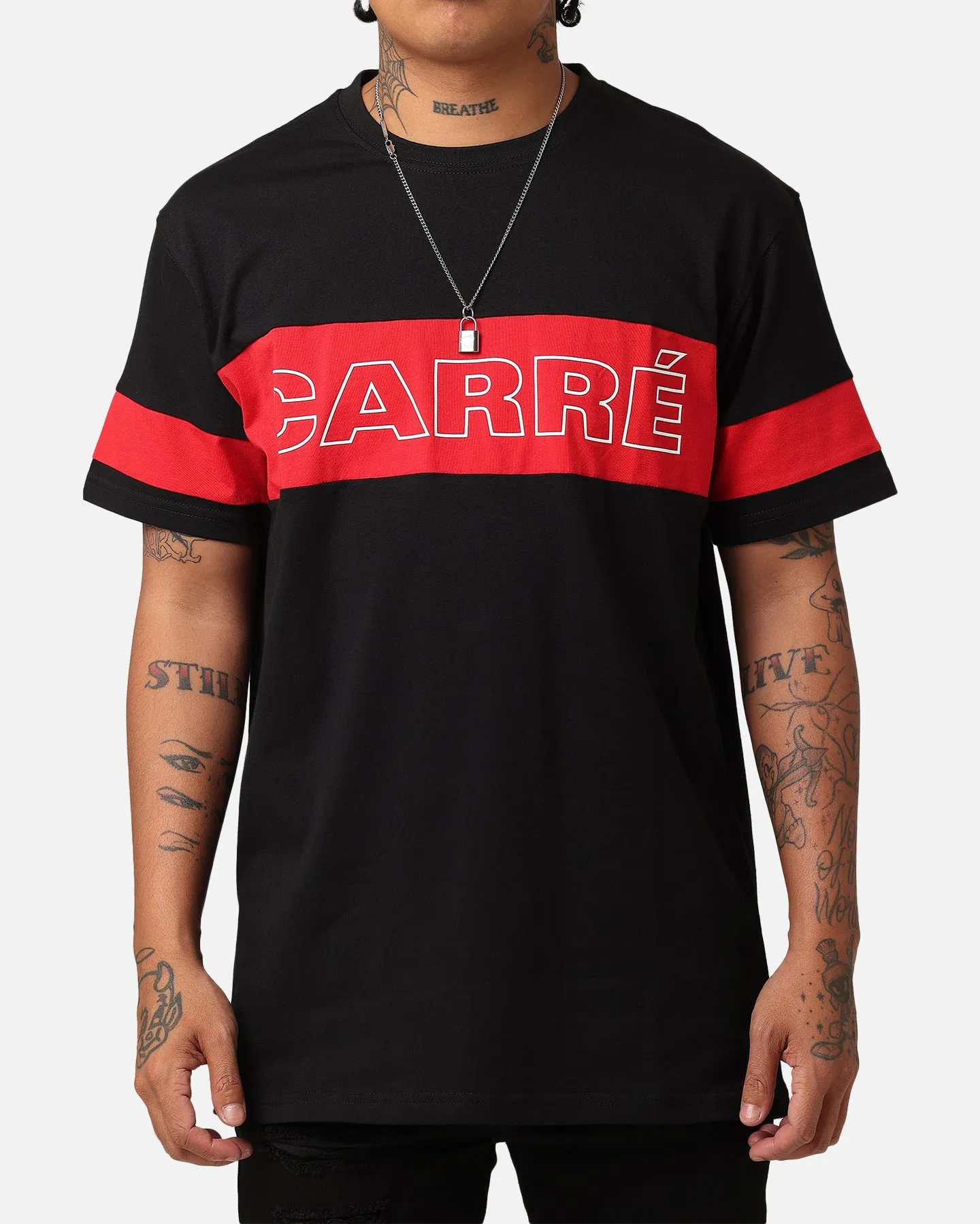Carre Bars T-Shirt Black/Red Formal Style