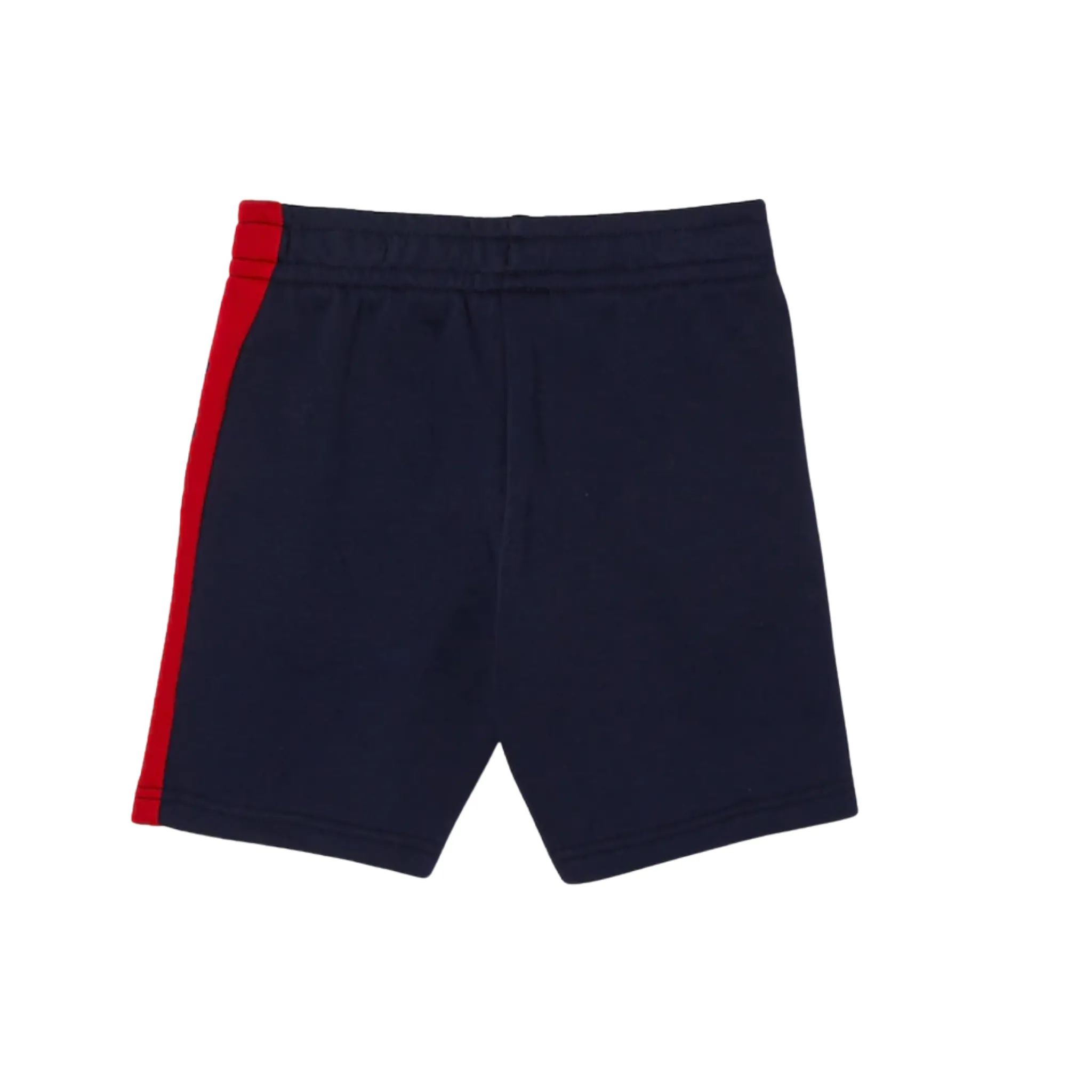 MultiDirectionalFlex TaglessLabel Kids Lacoste Side Banded Fleece Shorts (Navy Blue/Red)