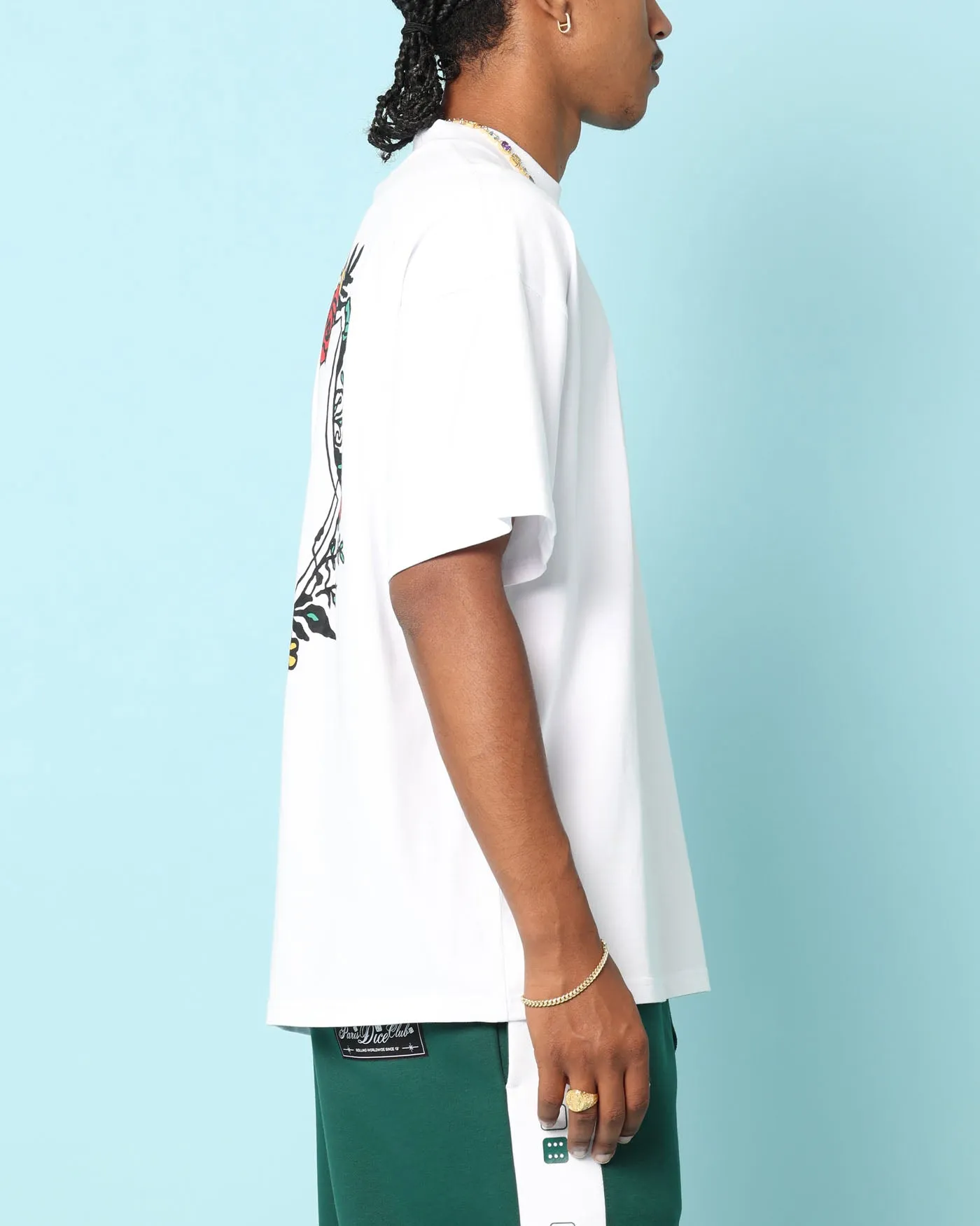Effortless Fit Yarn Dyed Stripes Carr?? Club Carr?? Oversized T-Shirt White
