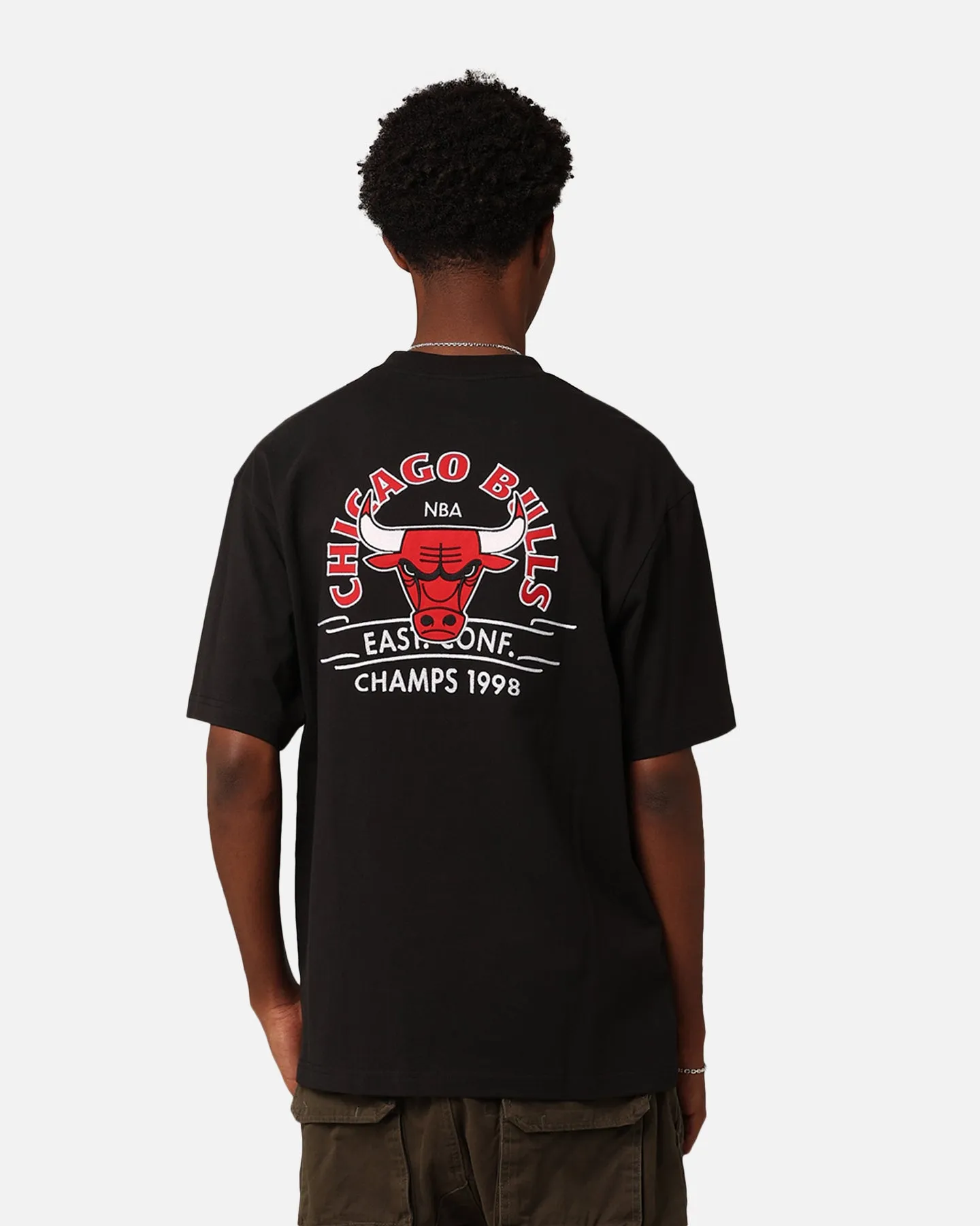 Mitchell & Ness Chicago Bulls Arch T-Shirt Faded Black Flexible Shoulder Seams Heather Jersey Material